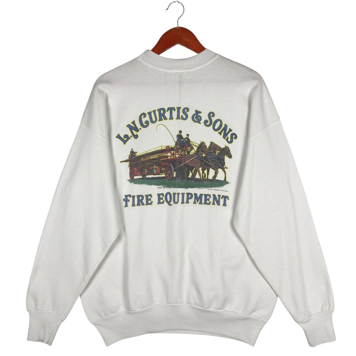 Hanes Vintage 90s L.N. Curtis & Sons Fire Equipment Sweatshirt Size US L / EU 52-54 / 3 - 1 Thumbnail