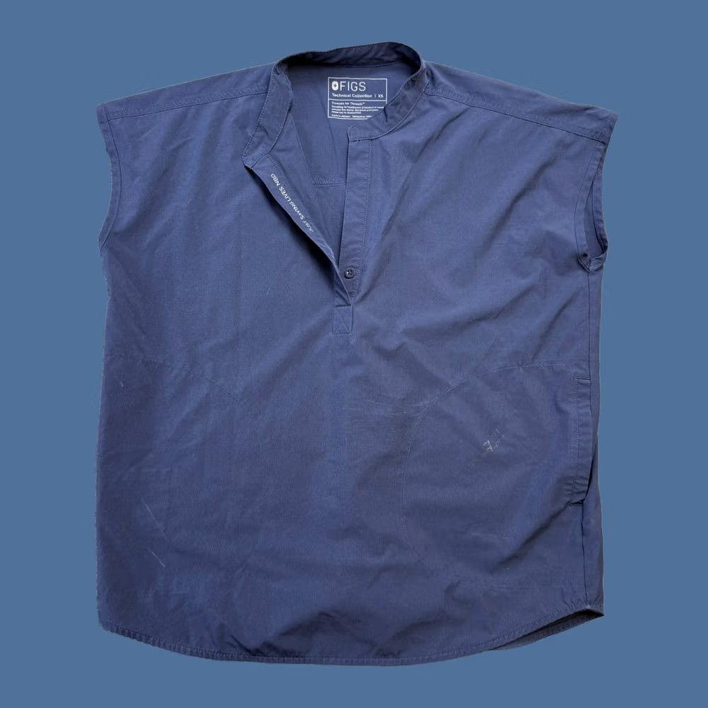 Vintage FIGS Scrub Top Womens XS Blue Oversized Mandarin Collar Pockets Nurse Shirt Womens XS Blue FIGS Size XS / US 0-2 / IT 36-38 - 1 Thumbnail