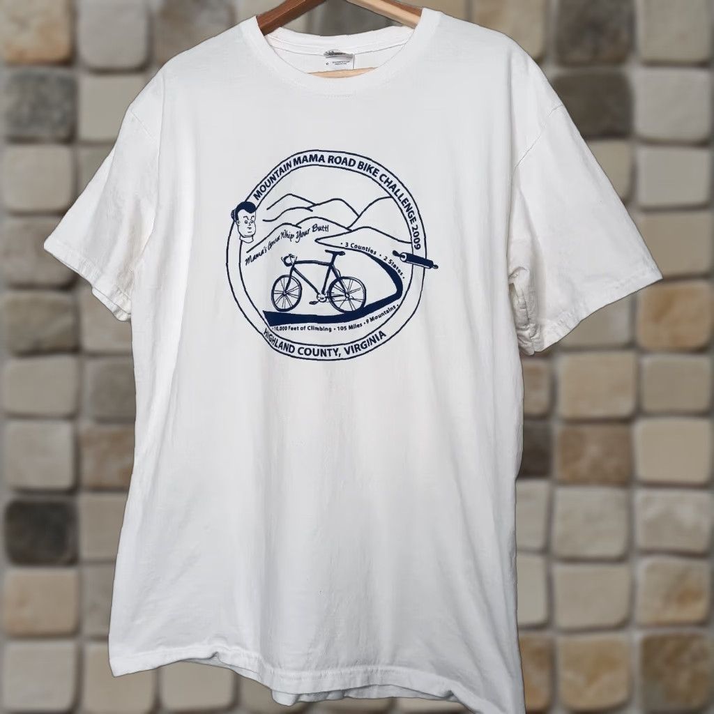 Gildan VINTAGE Mountain Mama Road Bike Challenge Shirt L White Cotton Gildan Ultra Cotton Men Short Sleeve Graphic Print Virginia 2009 Cycling Shirt Mens Size US L / EU 52-54 / 3 - 1 Thumbnail