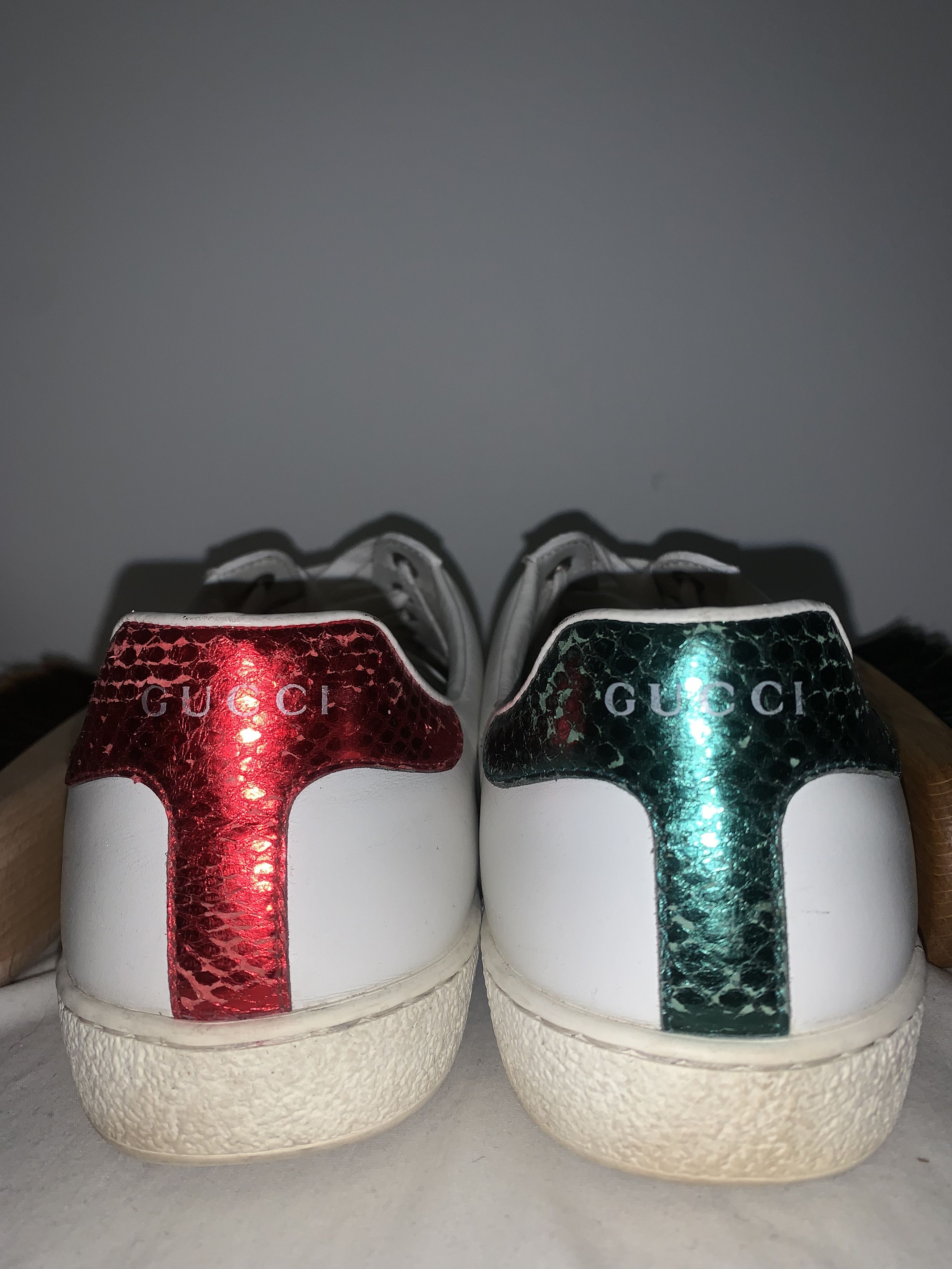 Gucci Gucci Ace Watersnake-Trimmed Appliquéd Leather Sneakers Size US 8 / EU 41 - 4 Thumbnail