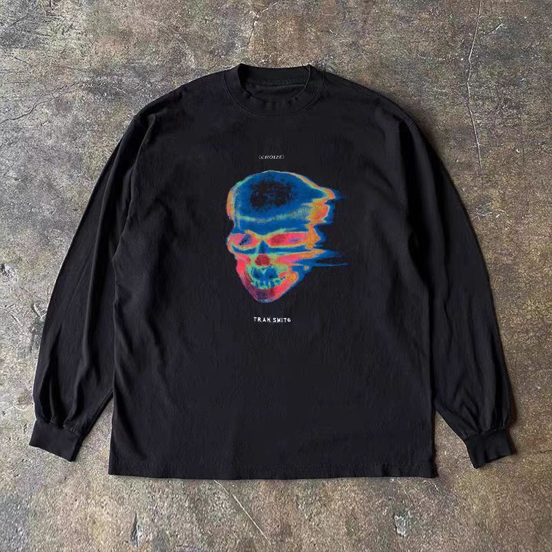 Vintage Black washed retro trend skull print long sleeve t-shirt Size US M / EU 48-50 / 2 - 1 Thumbnail