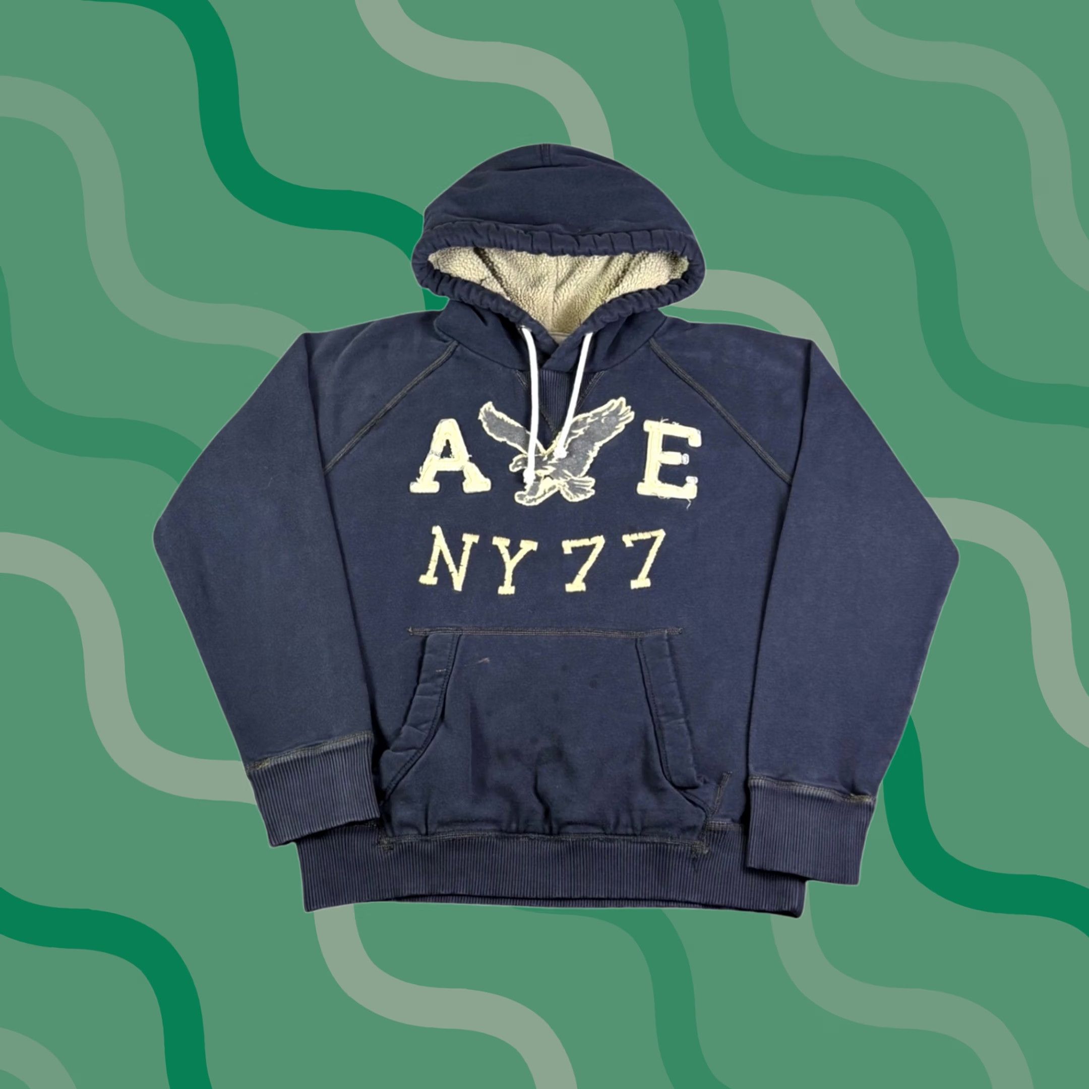 American Eagle Outfitters VINTAGE American Eagle Outfitters Mens Hoodie Navy Blue Sherpa Lined AE NY 77 Size M Size US M / EU 48-50 / 2 - 1 Thumbnail