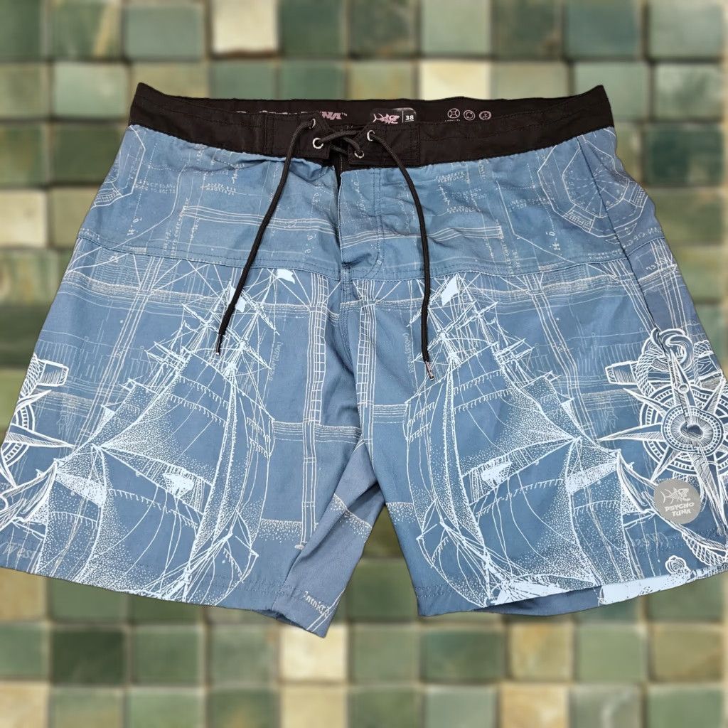 Vintage Psycho Tuna Board Shorts Mens 38 Swim Trunks Blue 100% Polyester Quick Dry Pockets Drawstring Lightweight Surfing Bottoms Mens Size US 38 / EU 54 - 1 Thumbnail