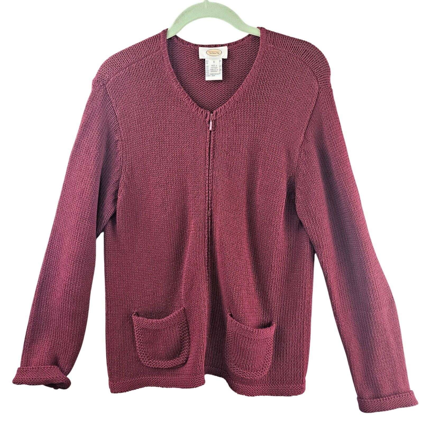 Talbots Talbots Maroon Zip-Up Cotton Knit Cardigan w/Pockets Small Size S / US 4 / IT 40 - 1 Thumbnail