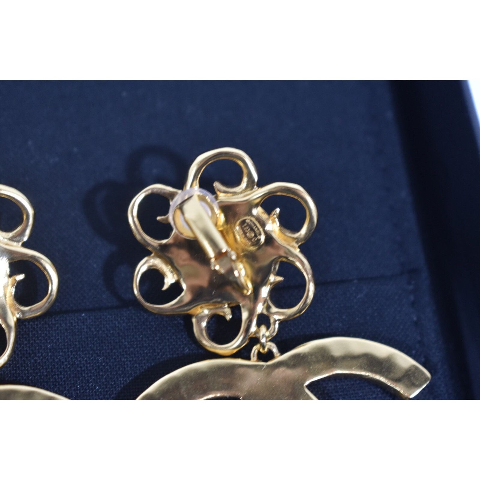 Chanel Chanel Gold White Stripe Dangle Drop Statement Earrings Size ONE SIZE - 12 Thumbnail