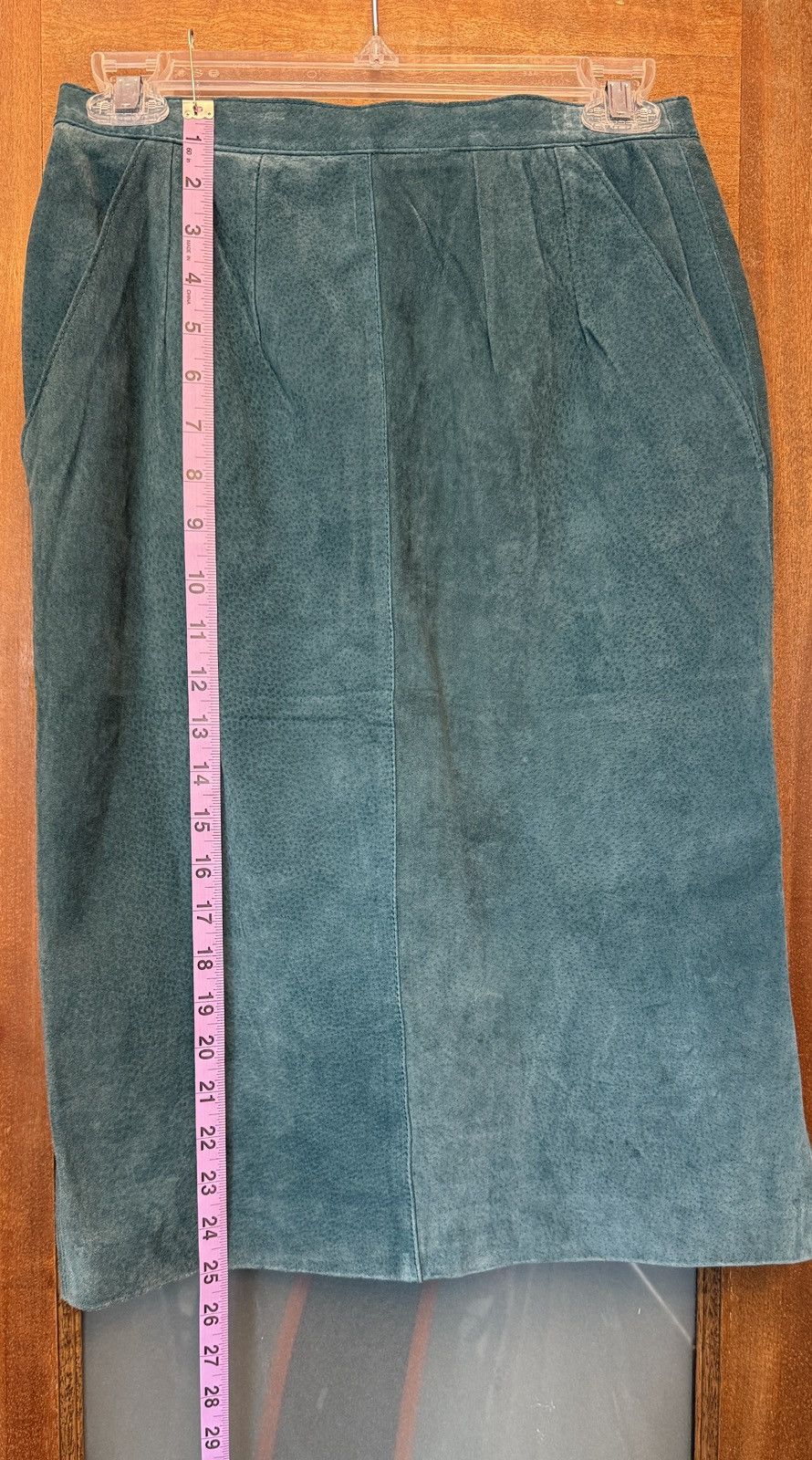 Vintage Petite Illustrations Teal Vtg Leather Suede Pencil Skirt Size 30" / US 8 / IT 44 - 3 Thumbnail