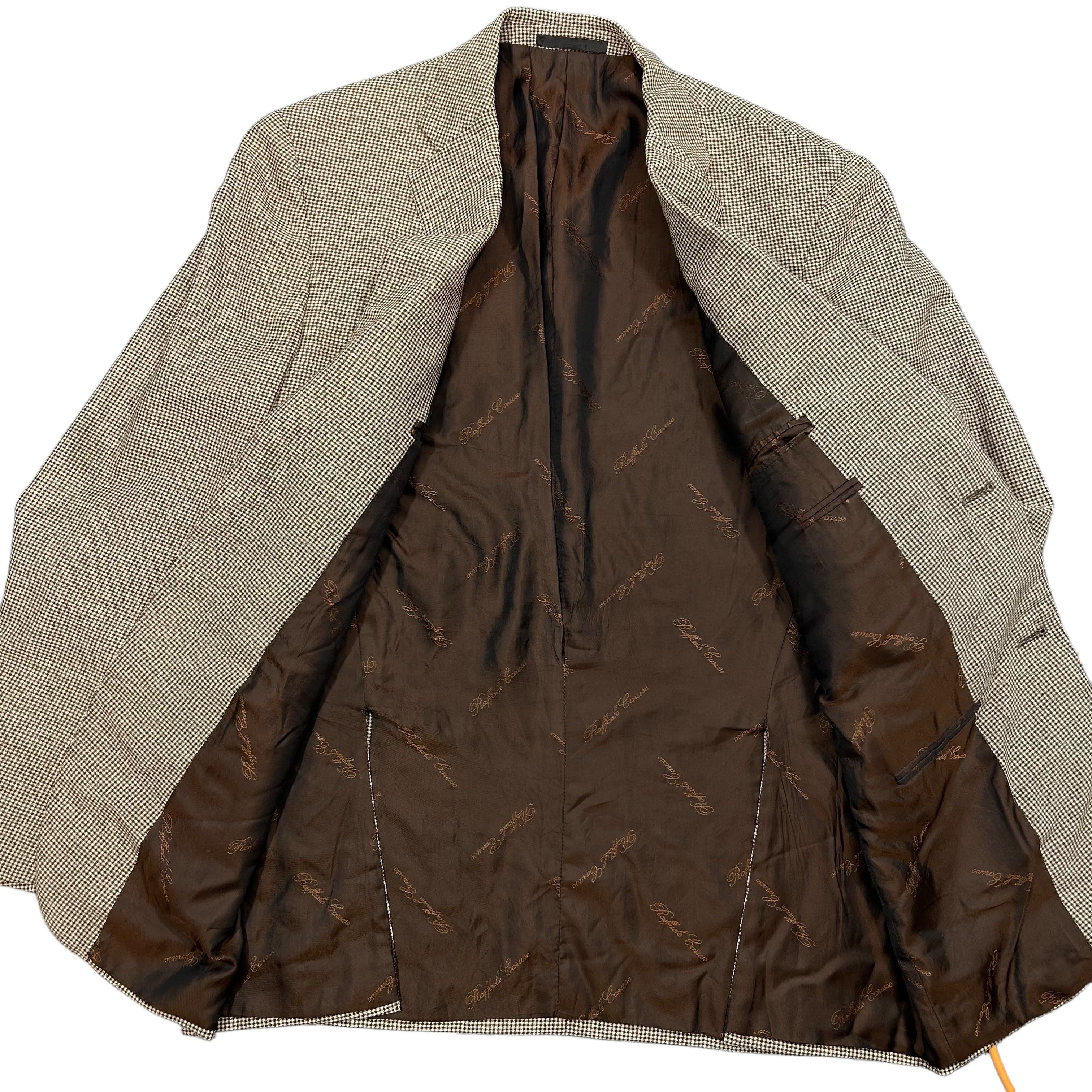 Caruso Caruso Wool Mohair Brown White Check Blazer Jacket Size 52 Size 42R - 6 Thumbnail