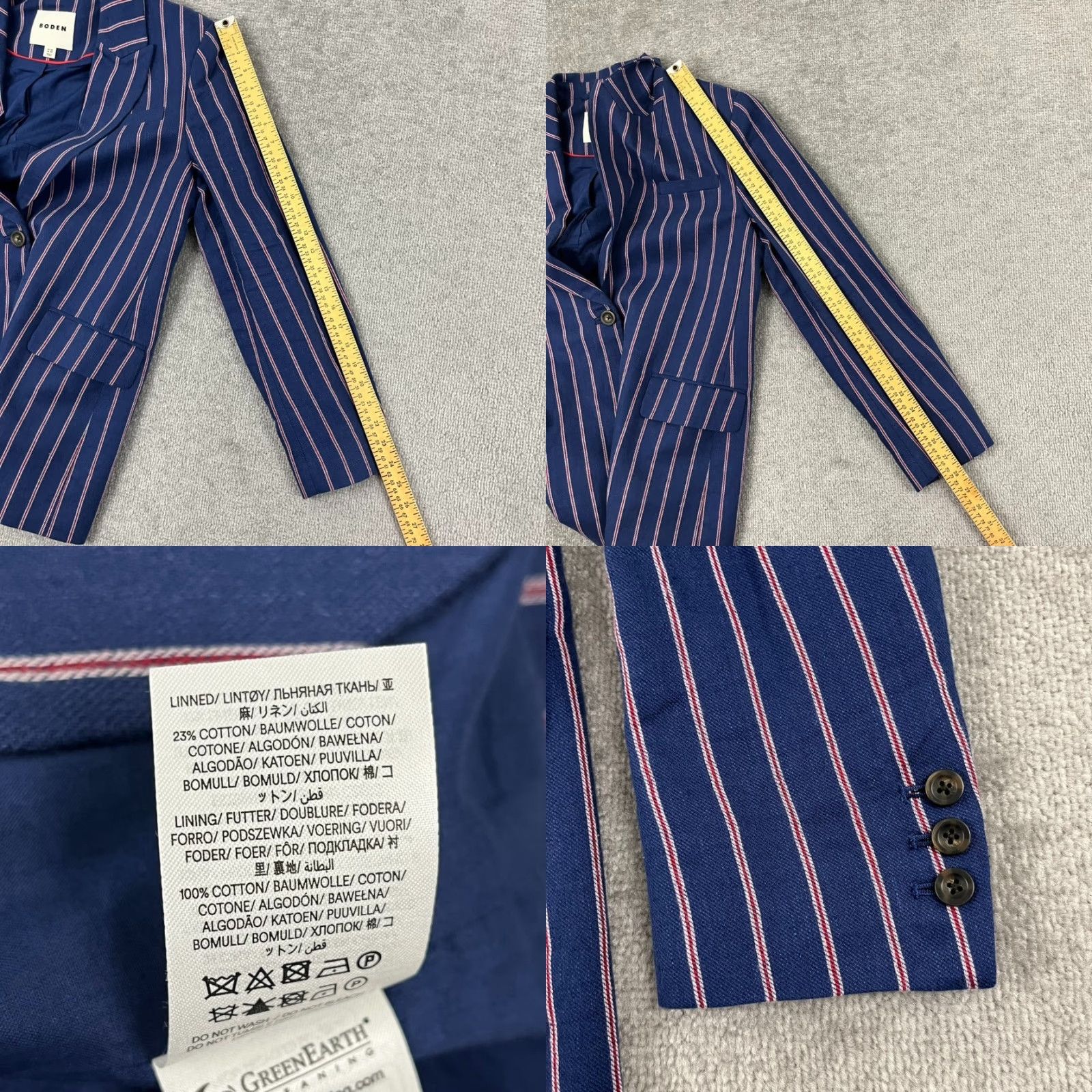Boden Bloomsbury Interest Blazer Boden Womens UK 14 / US 10 Blue Striped Linen Cotton Size XL / US 12-14 / IT 48-50 - 8 Thumbnail