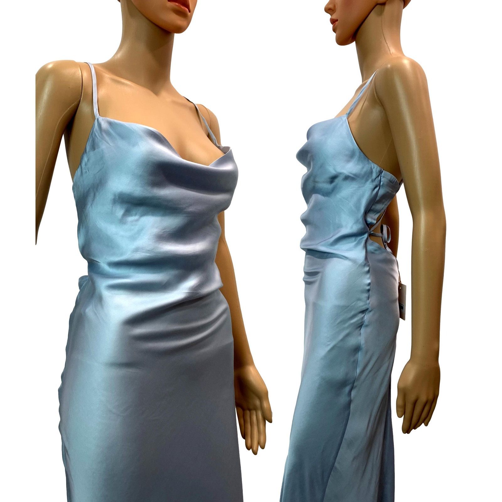 Other NWT Andjela "Kate" Icy Blue Satin Slip Open Back Midi Dress Size XS / US 0-2 / IT 36-38 - 3 Thumbnail