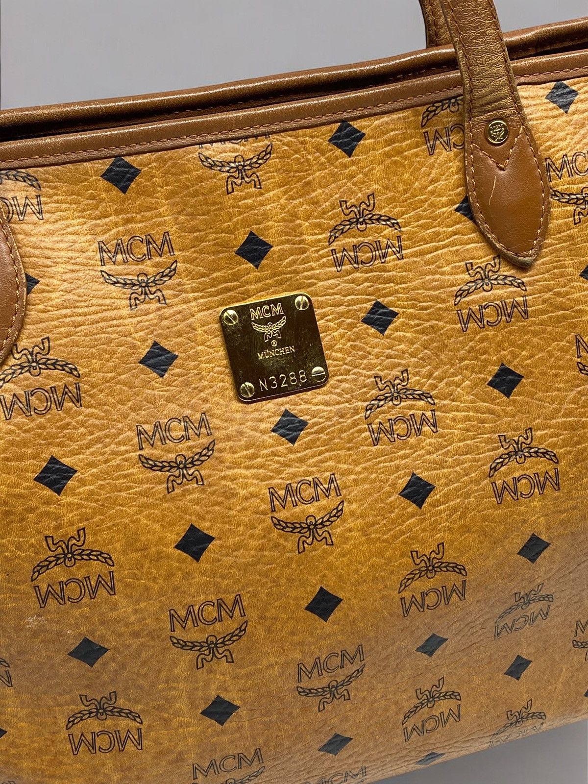 MCM MCM Visetos Tote Bag Cognac Brown Monogram Leather Bag Size ONE SIZE - 7 Thumbnail