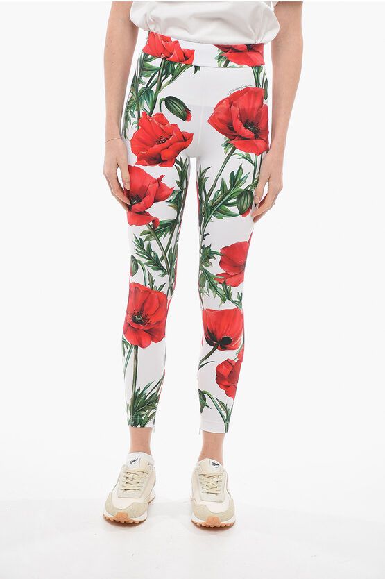 image of Dolce Gabbana Floral Patterned Poppy Leggings With Ankle Zips, Women's (Size 26)