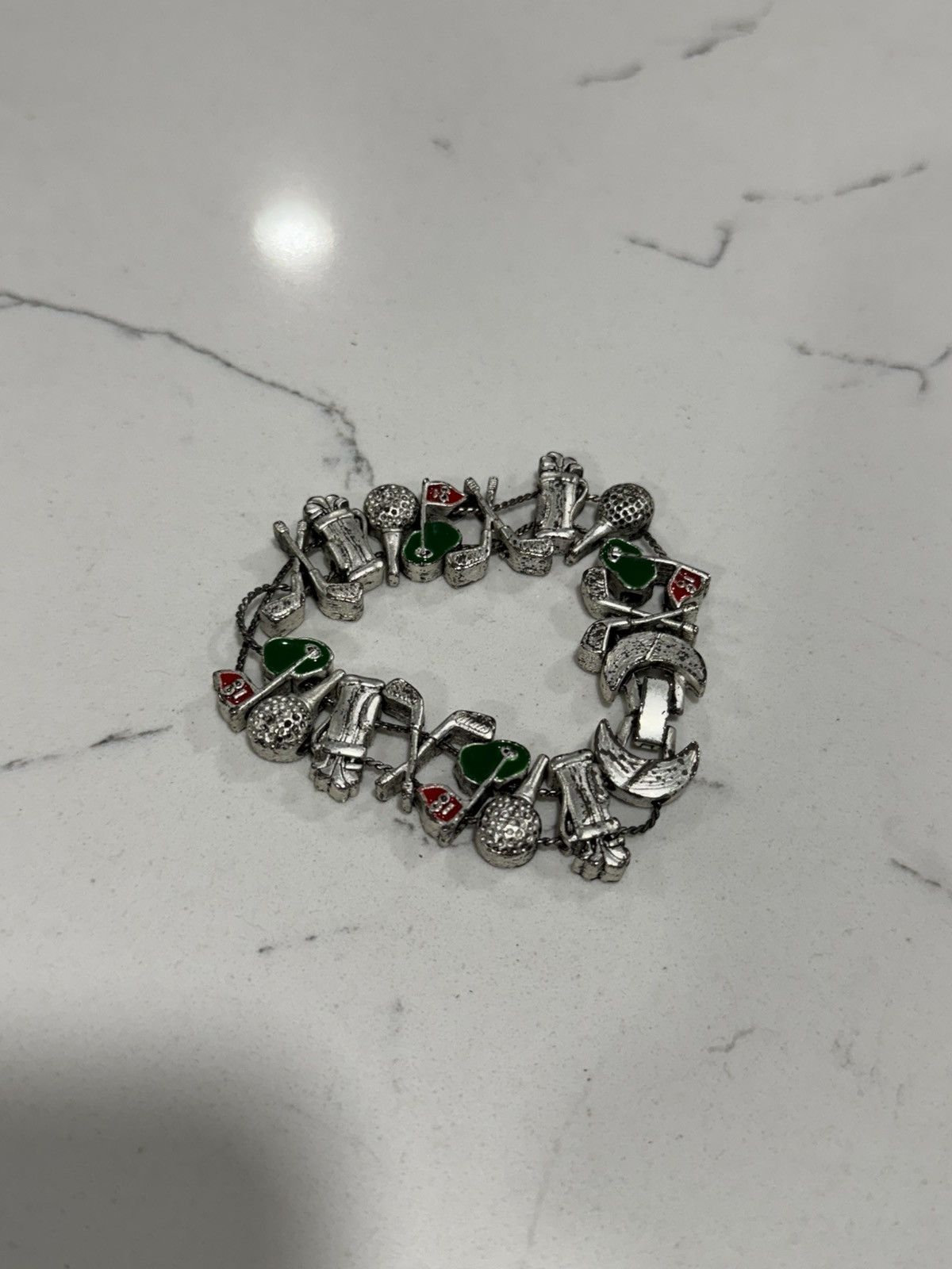 Vintage Vintage Goldette Slide Bracelet w Enameled Golf Charms Size ONE SIZE - 1 Thumbnail