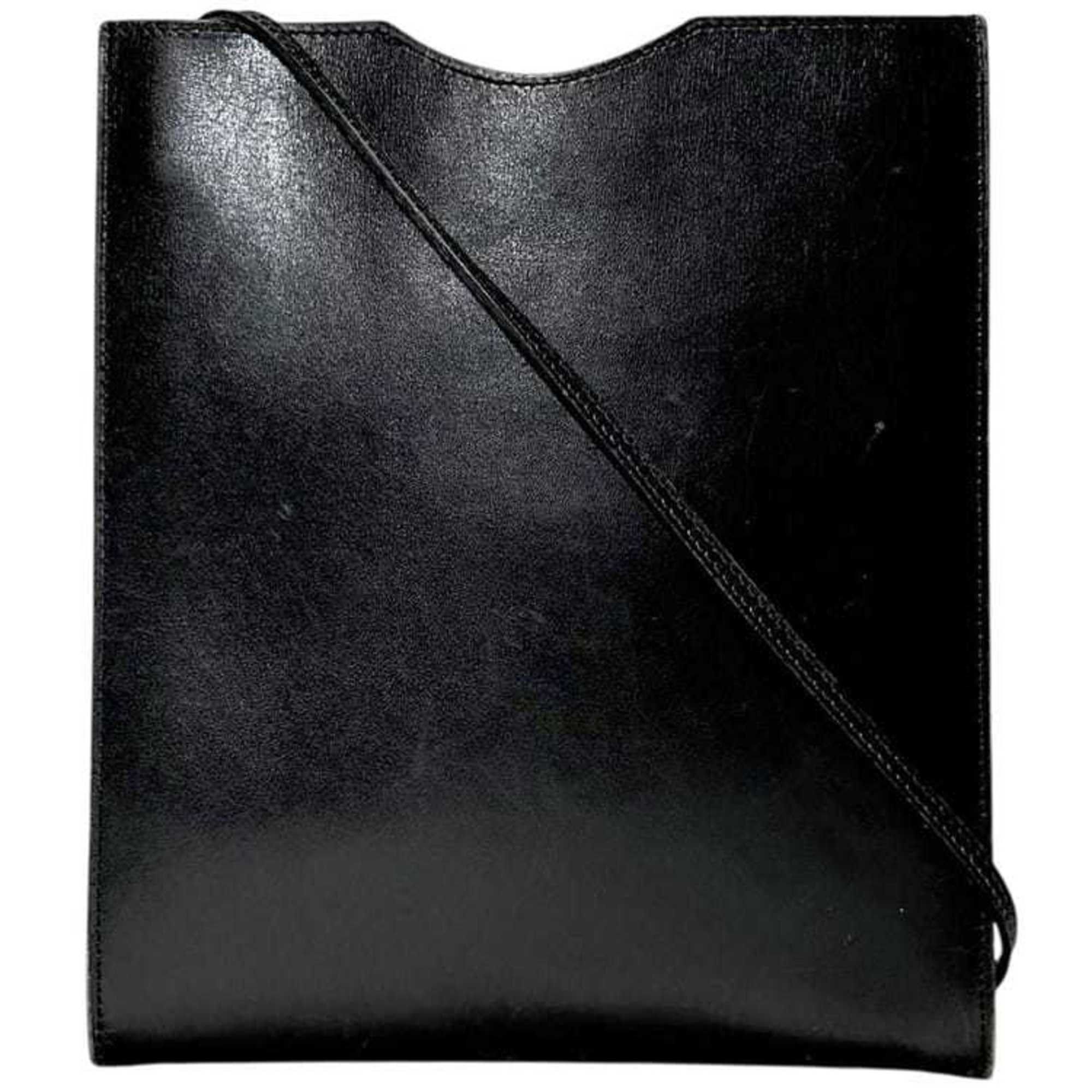 Hermes Hermès Onimetu Shoulder Bag f-25139 in Black Leather Box Calf. This mini black pochette crossbody bag is perfect for men and women.