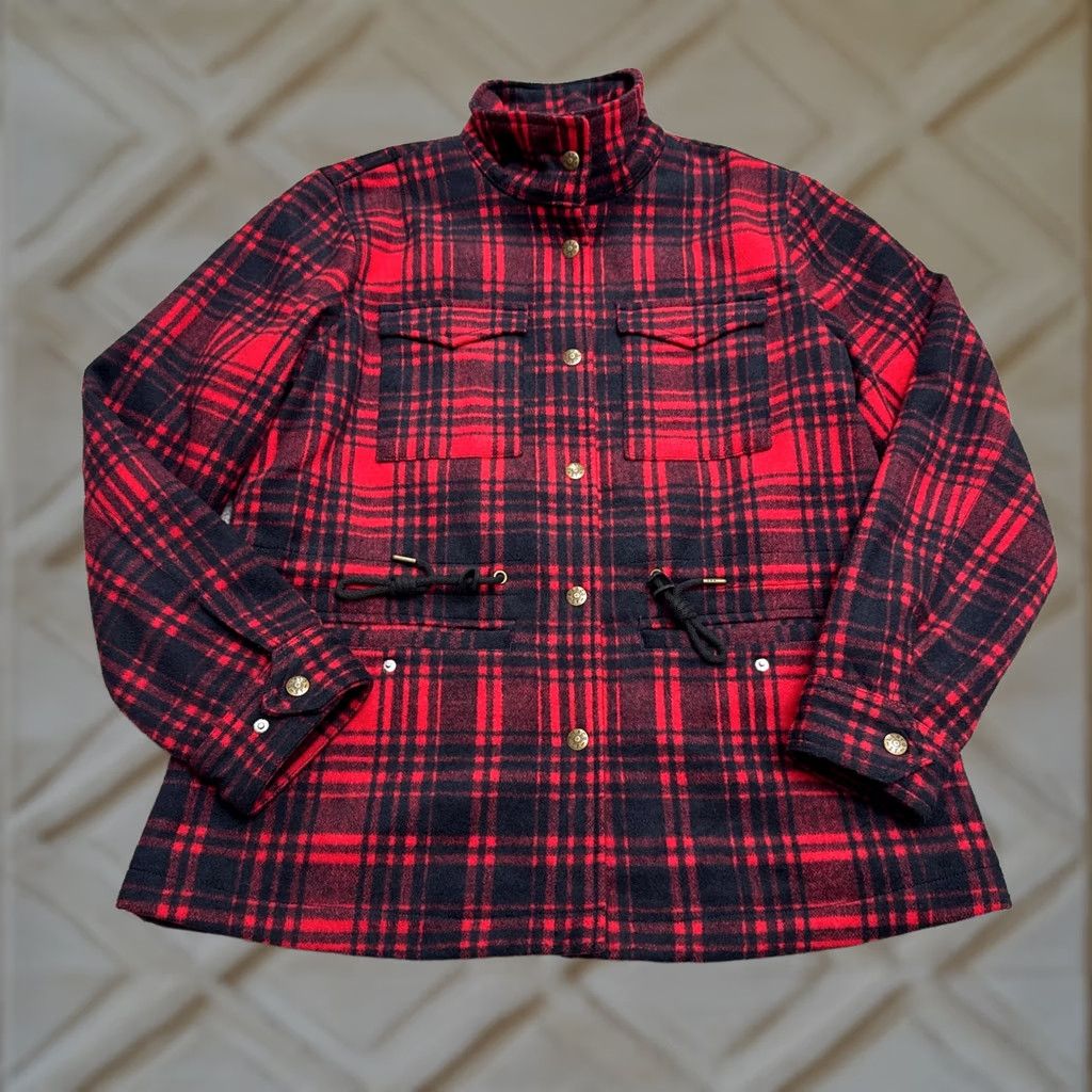 Levi's Levi's Field Jacket Womens Small Black Red Buffalo Plaid Cinch Waist Wool Blend Size S / US 4 / IT 40 - 1 Thumbnail
