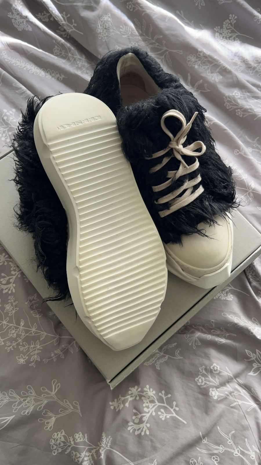 image of Rick Owens x Rick Owens Drkshdw Rick Owen Ramone Abstract Fur Strobe ‘Milk/black’ Size 13/46 Shoes