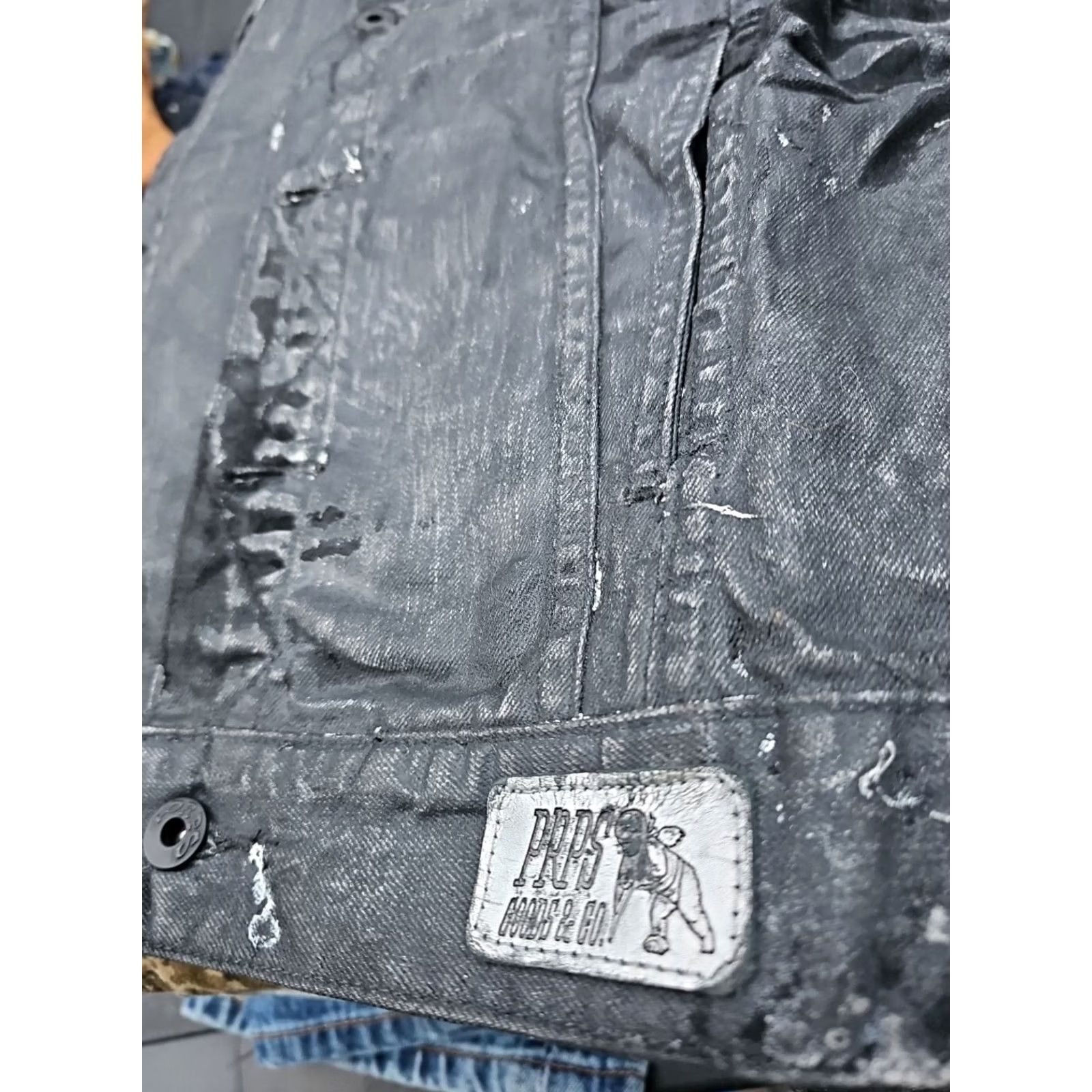 Prps PRPS Black Denim Jean Jacket Distressed MEN'S Small Jacket Mens Black Denim Button Pockets 20 Chest 25 Length Vintage No Size US 29 - 8 Thumbnail