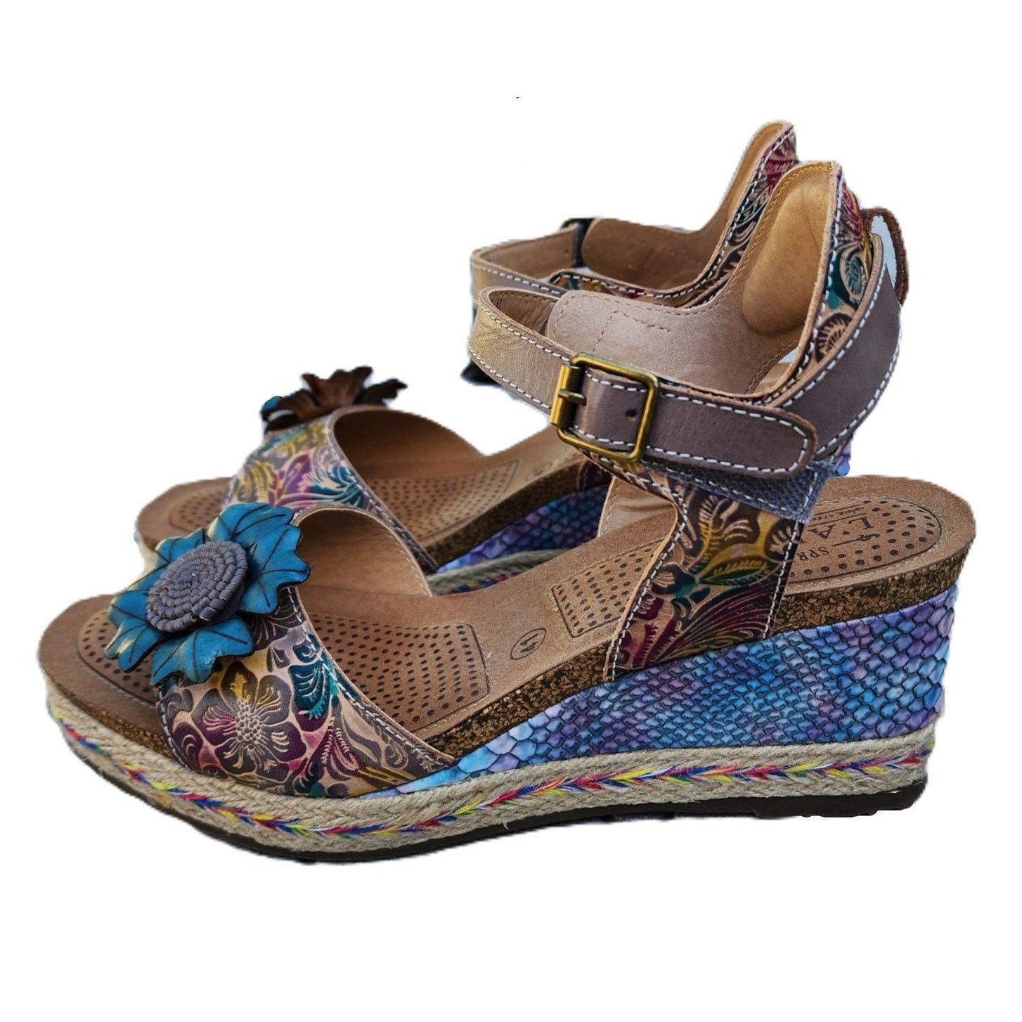 Designer L'Artiste Spring Step Annmarie Embossed Strap Wedge Sandals Size US 10.5 / IT 40.5 - 9 Thumbnail