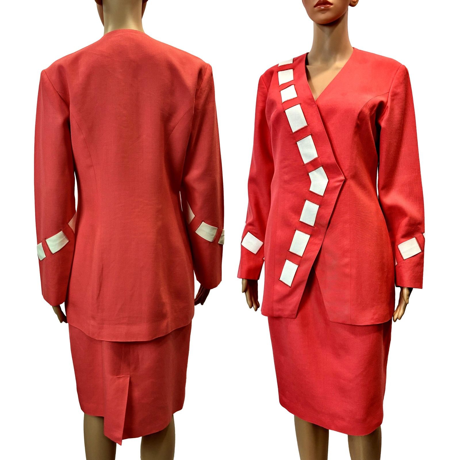 Vintage Vintage 80s Coral Power Suit Minimalist Asymmetric Set SMALL Size S / US 4 / IT 40 - 3 Thumbnail
