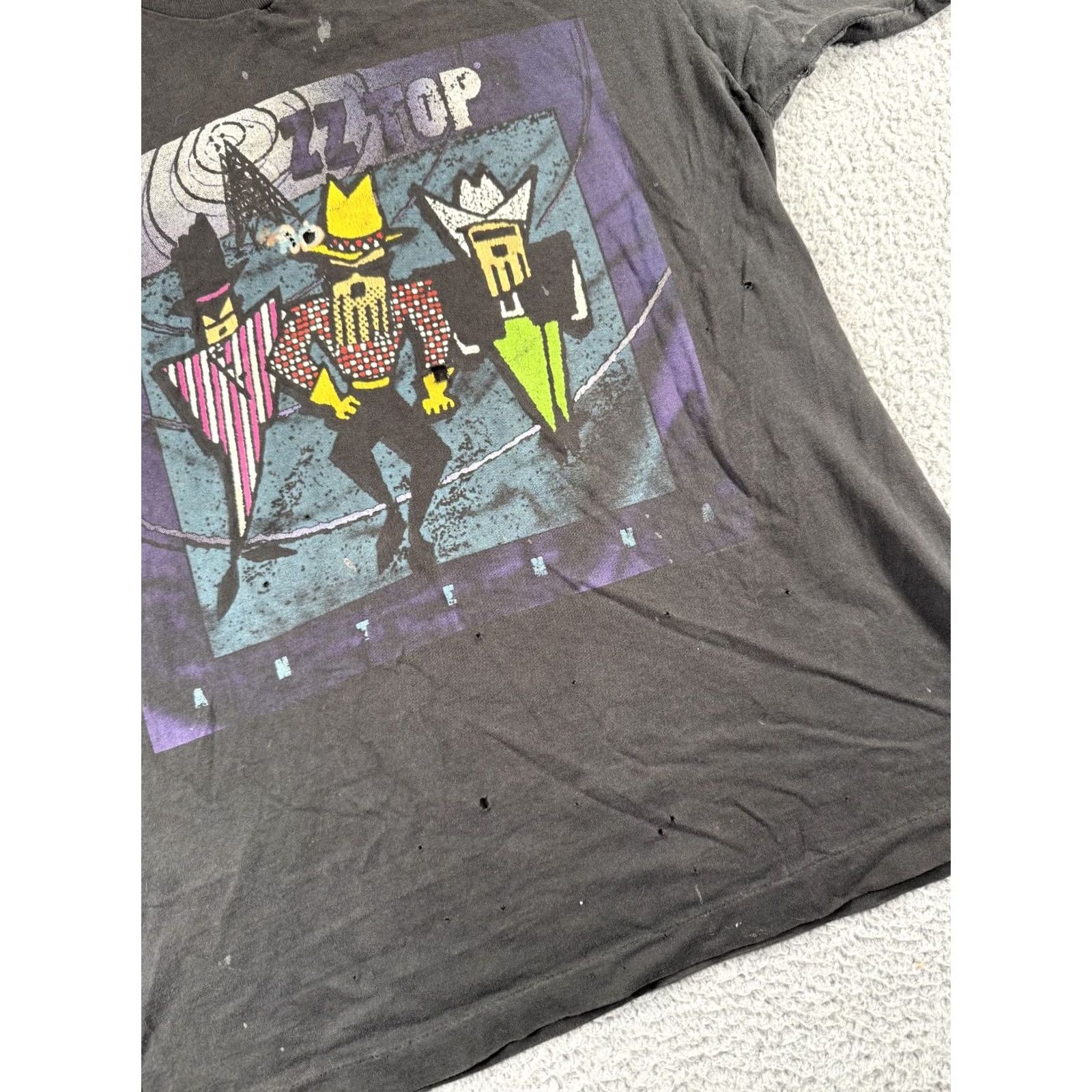 Fruit Of The Loom Vintage ZZ Top Antenna Shirt Mens Size XL Black Band World Tour 90s Distressed Size US XL / EU 56 / 4 - 7 Thumbnail