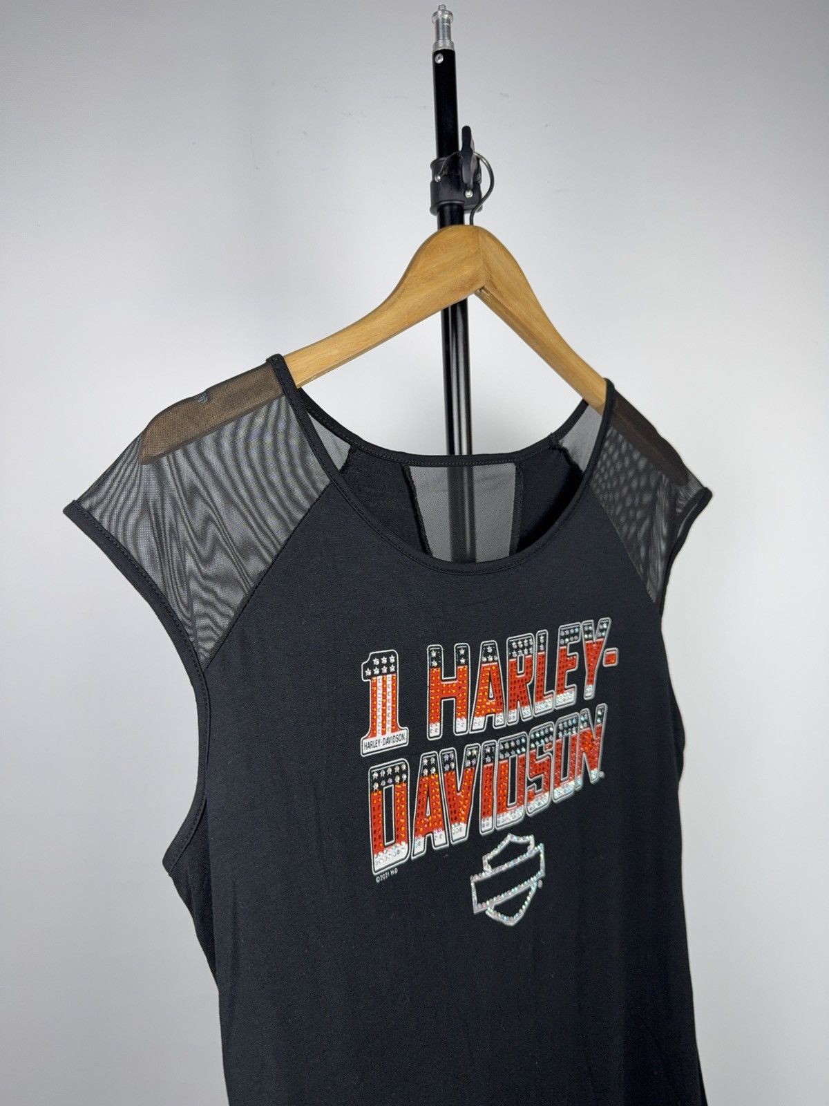 Harley Davidson Harley Davidson Moto Biker Rhinestone Mesh Y2K Tank Top Size XL / US 12-14 / IT 48-50 - 4 Thumbnail