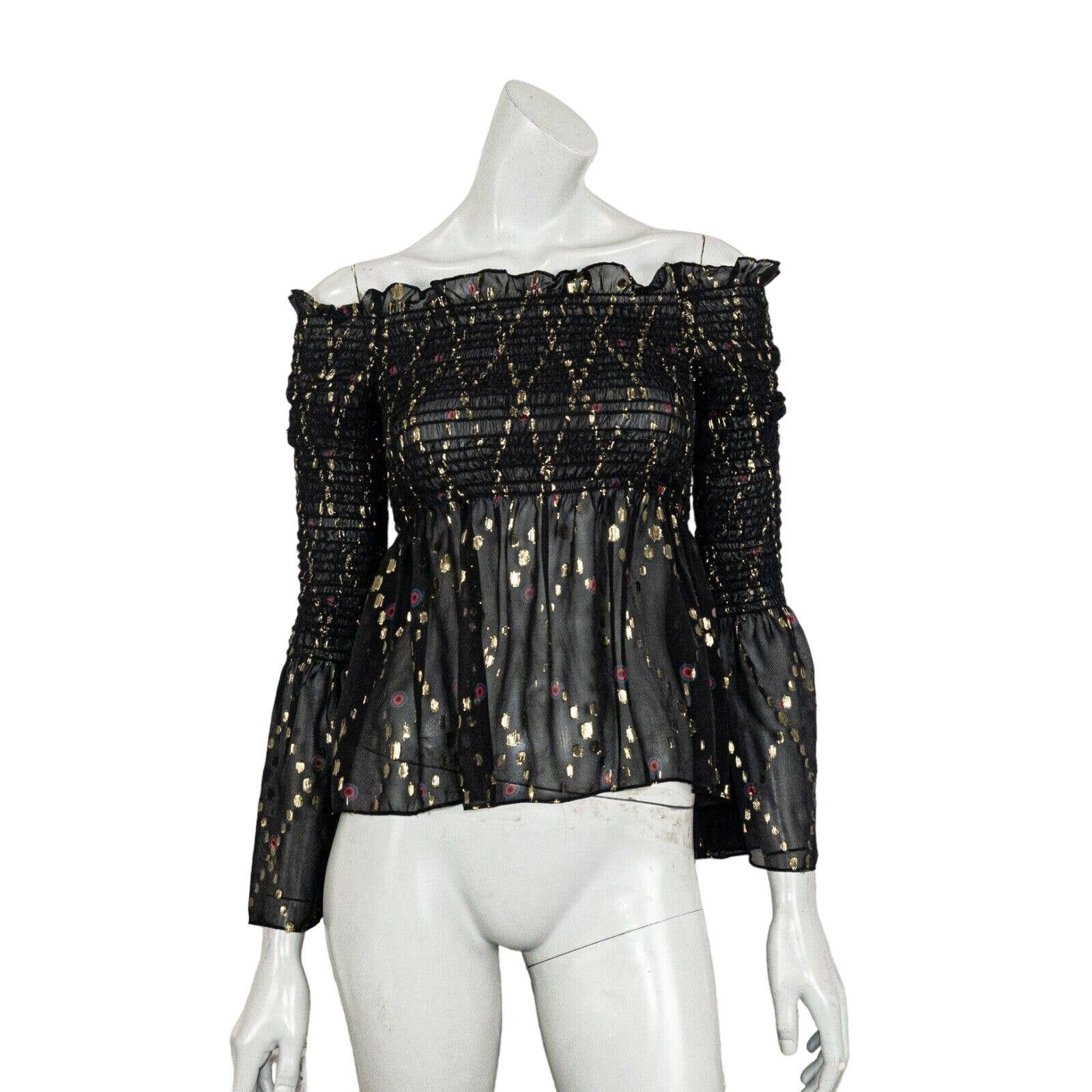 A.L.C. A.L.C. Agra Black Gold Metallic off Shoulder Blouse sheer 4 Size S / US 4 / IT 40 - 1 Thumbnail