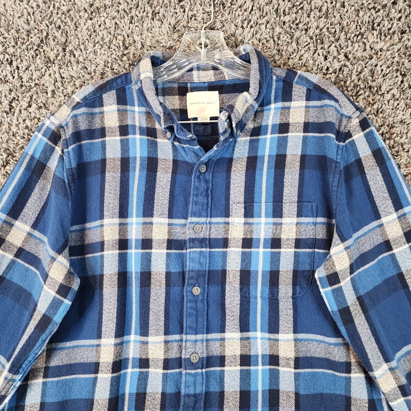 American Eagle Outfitters American Eagle Mens Blue Plaid Long Sleeve Button-Up Flannel Size L Size US L / EU 52-54 / 3 - 3 Thumbnail