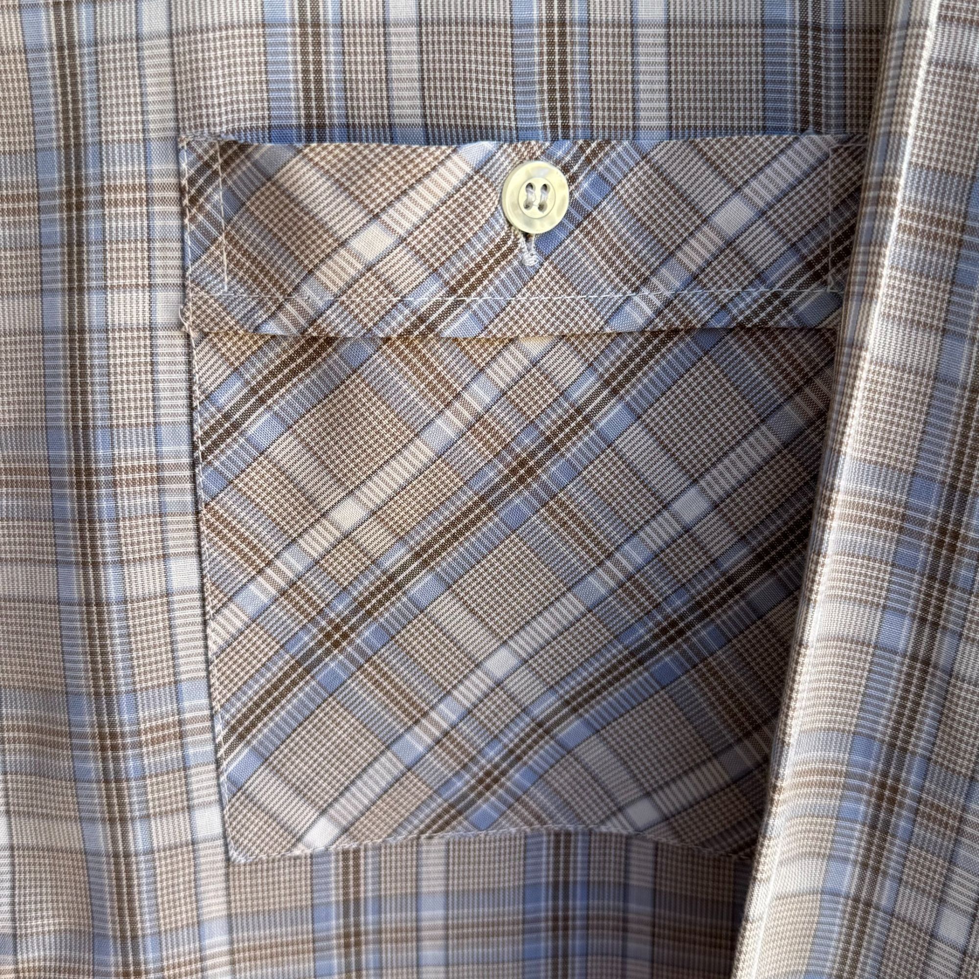 Other ESM Vintage Mens Band Collar Button-Up Blue Brown Retro Prep Size US M / EU 48-50 / 2 - 3 Thumbnail
