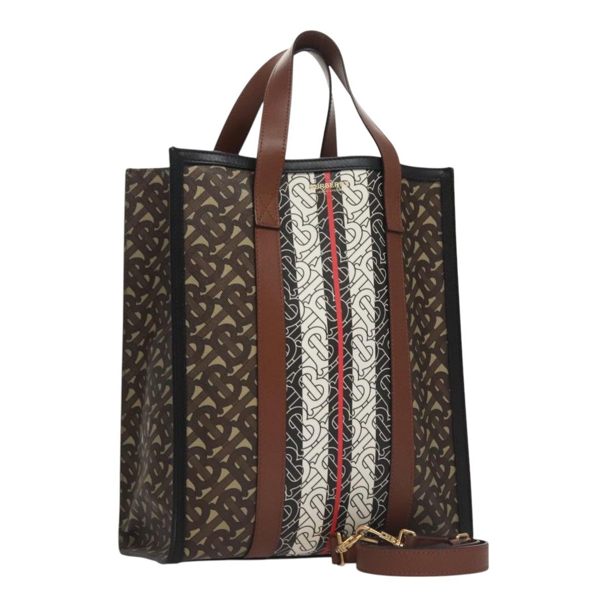 Burberry Stripe Brown Canvas Tote Bag (Pre-Owned) Size ONE SIZE - 1 Thumbnail