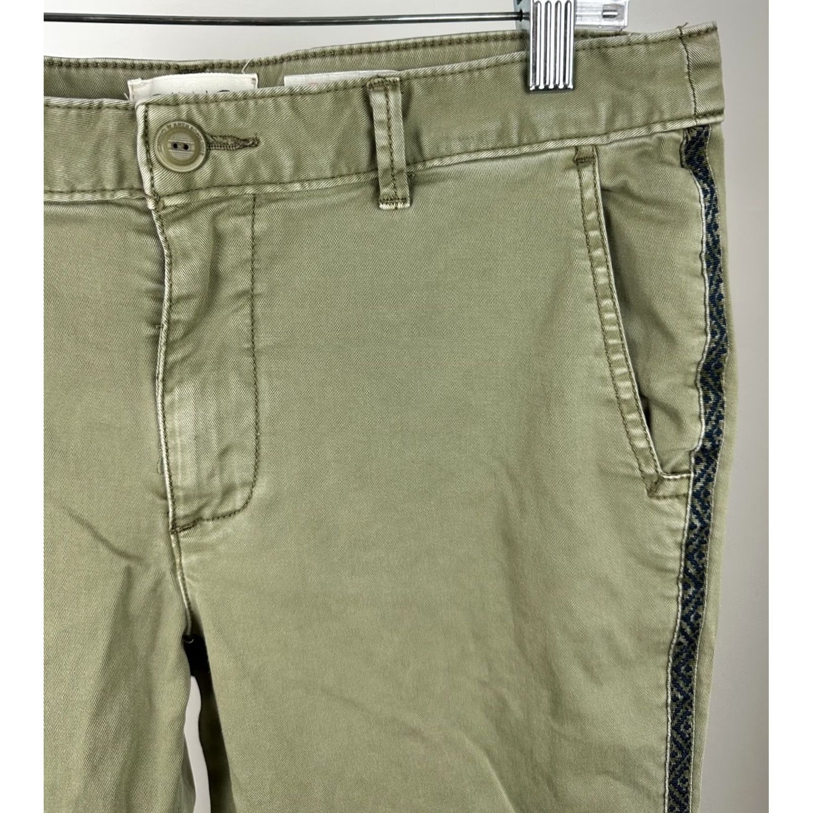 Anthropologie Anthropologie Chino Pants Olive Green Relaxed Stretch Twill Tuxedo Stripe Size 29 Womens Size 29" - 2 Thumbnail