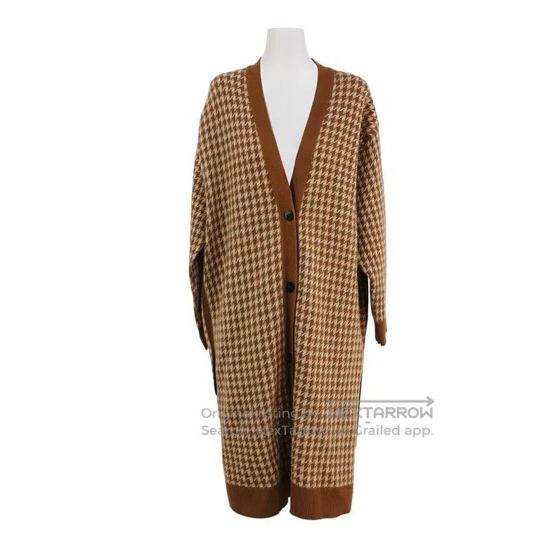 Hermes Cashmere houndstooth V-neck long coat