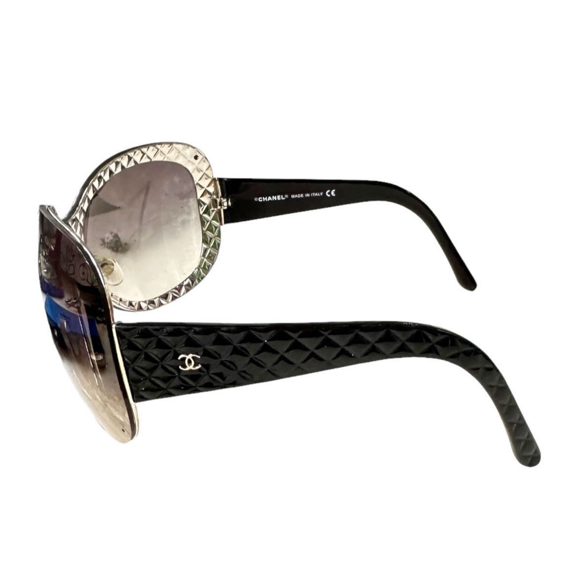 Chanel CHANEL Quilted Double C Logo Sunglasses Black Silver Luxury Size ONE SIZE - 11 Thumbnail