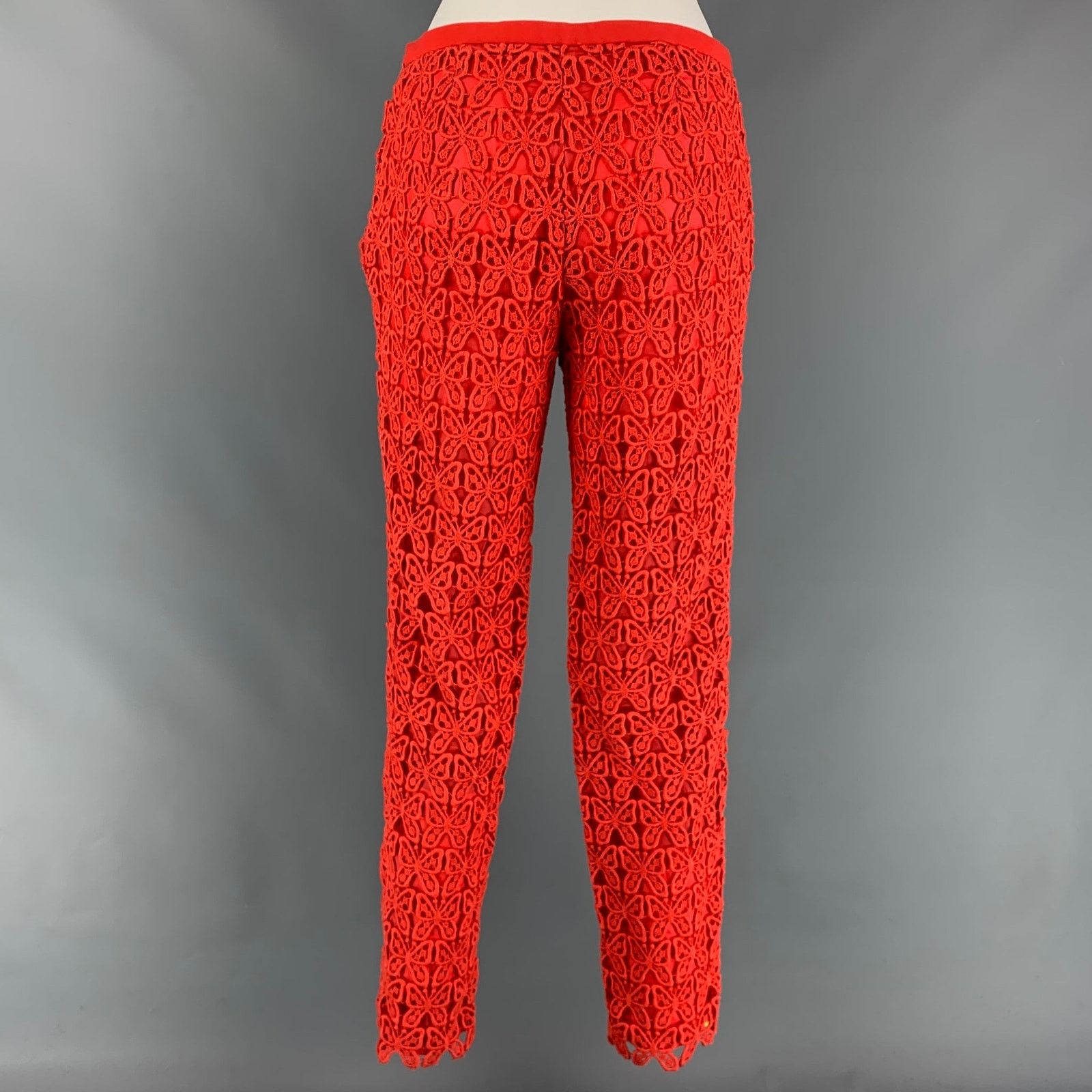 Moschino Orange Coral Triacetate Blend Guipure Lace Slim Dress Pants Size 28" / US 6 / IT 42 - 2 Thumbnail