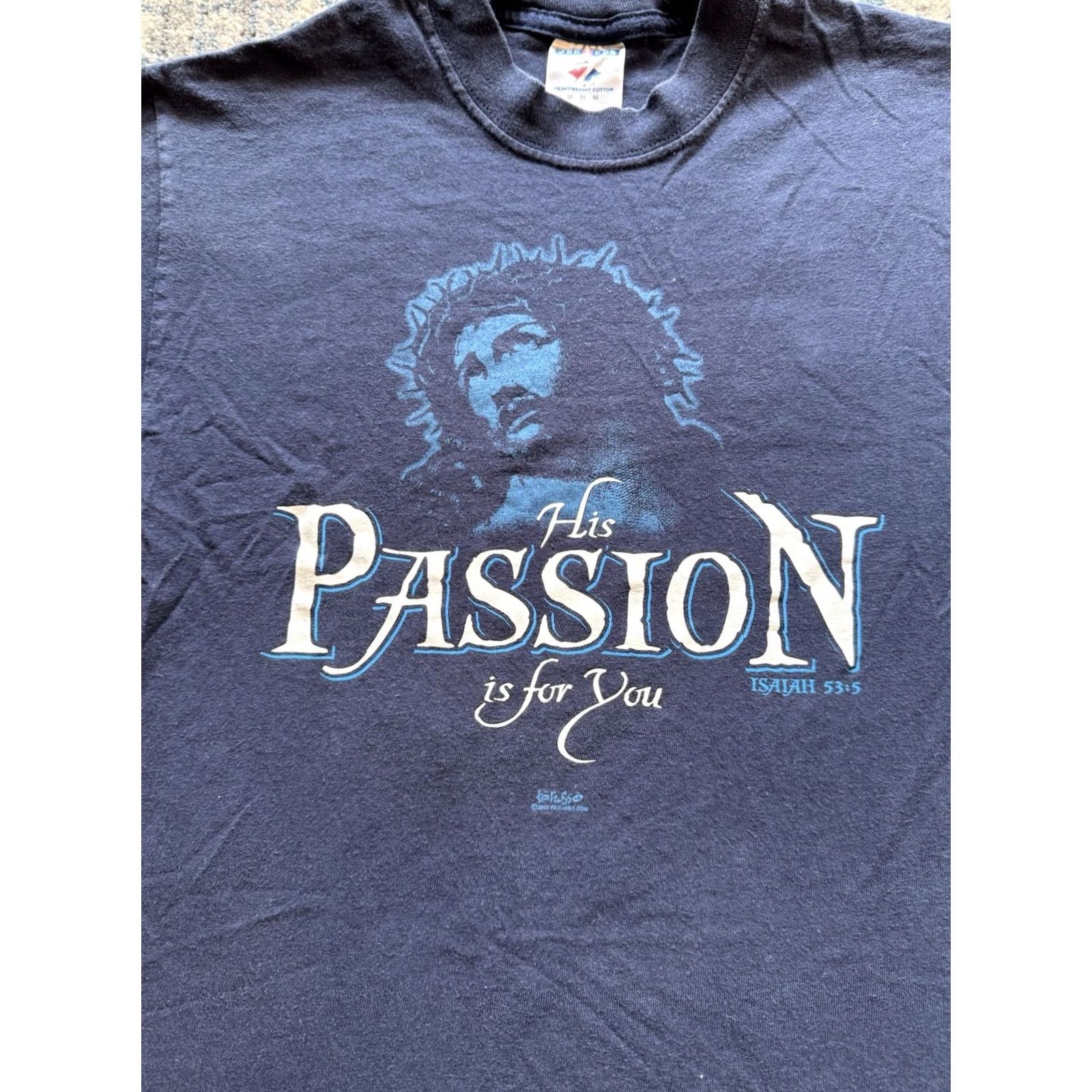 Jerzees VINTAGE His Passion Is For You Jesus Tee Sz M Kerusso Jesus Christ T Shirt Shirt Short Sleeve Crew Neck Blue Cotton Men 2000-2009 Logo Graphic Print Size US M / EU 48-50 / 2 - 2 Thumbnail