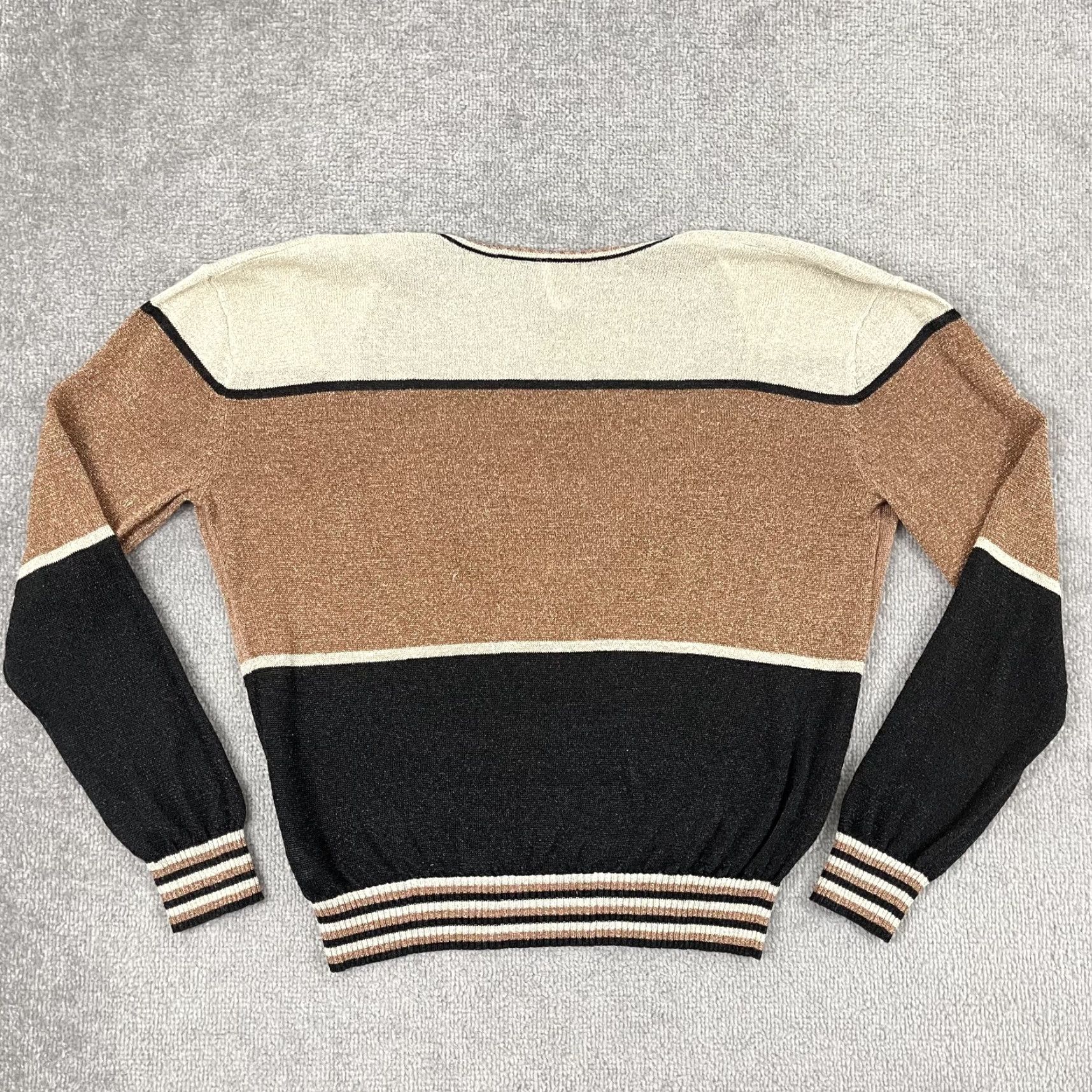 Free People Free People Sweater Womens Medium Gold Dust Linen Metallic Deep V-Neck Pullover Size M / US 6-8 / IT 42-44 - 7 Thumbnail