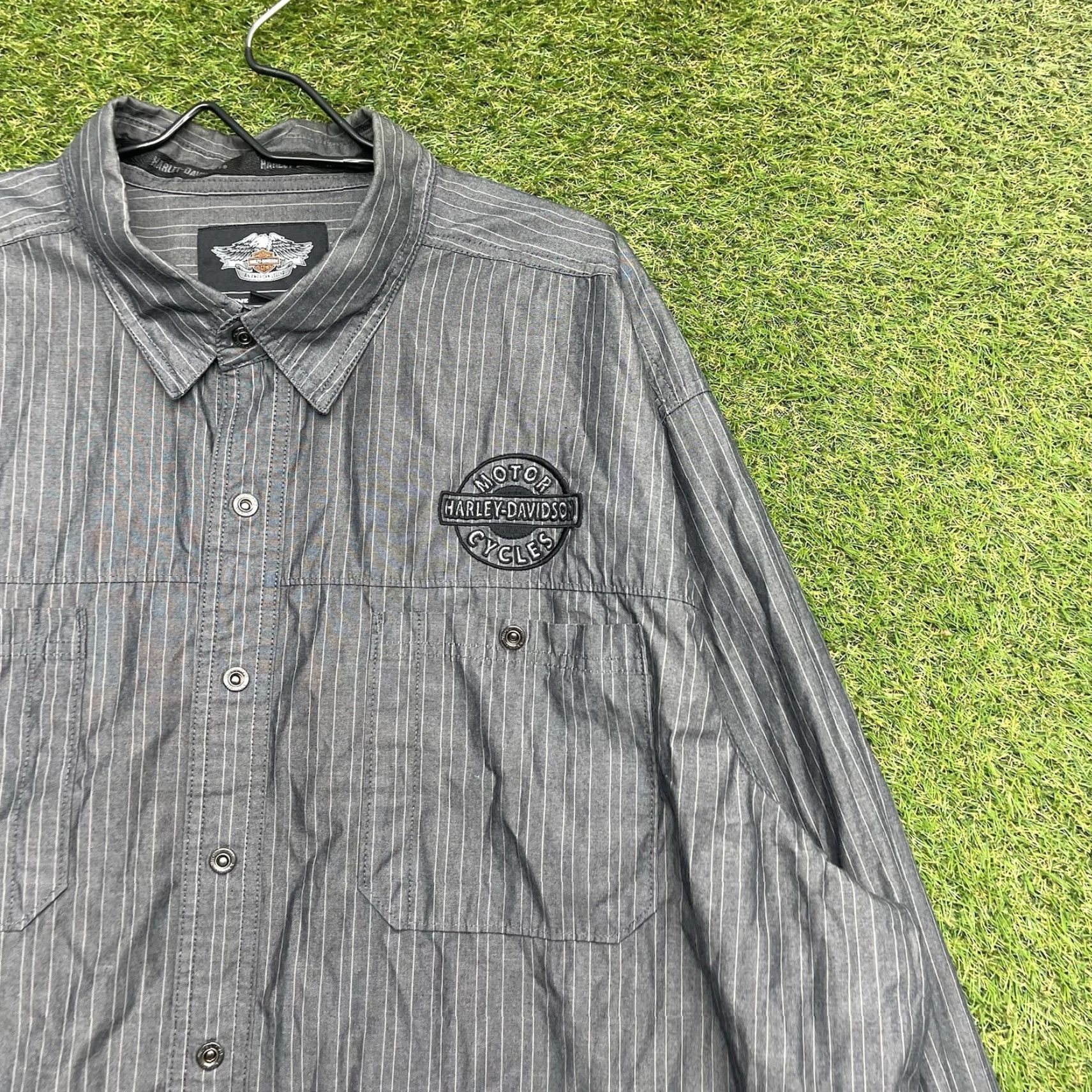 Harley Davidson VINTAGE Harley-Davidson Shirt Mens 3XL Gray Striped Flannel Button-Up Casual Workwear Mens 3XL Gray Harley-Davidson Shirt Size US XXL / EU 58 / 5 - 3 Thumbnail