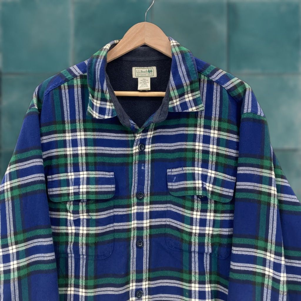 Vintage VINTAGE LL Bean Shirt Mens Large Blue Green Plaid Fleece Lined Flannel Shacket Pockets Size US L / EU 52-54 / 3 - 1 Thumbnail