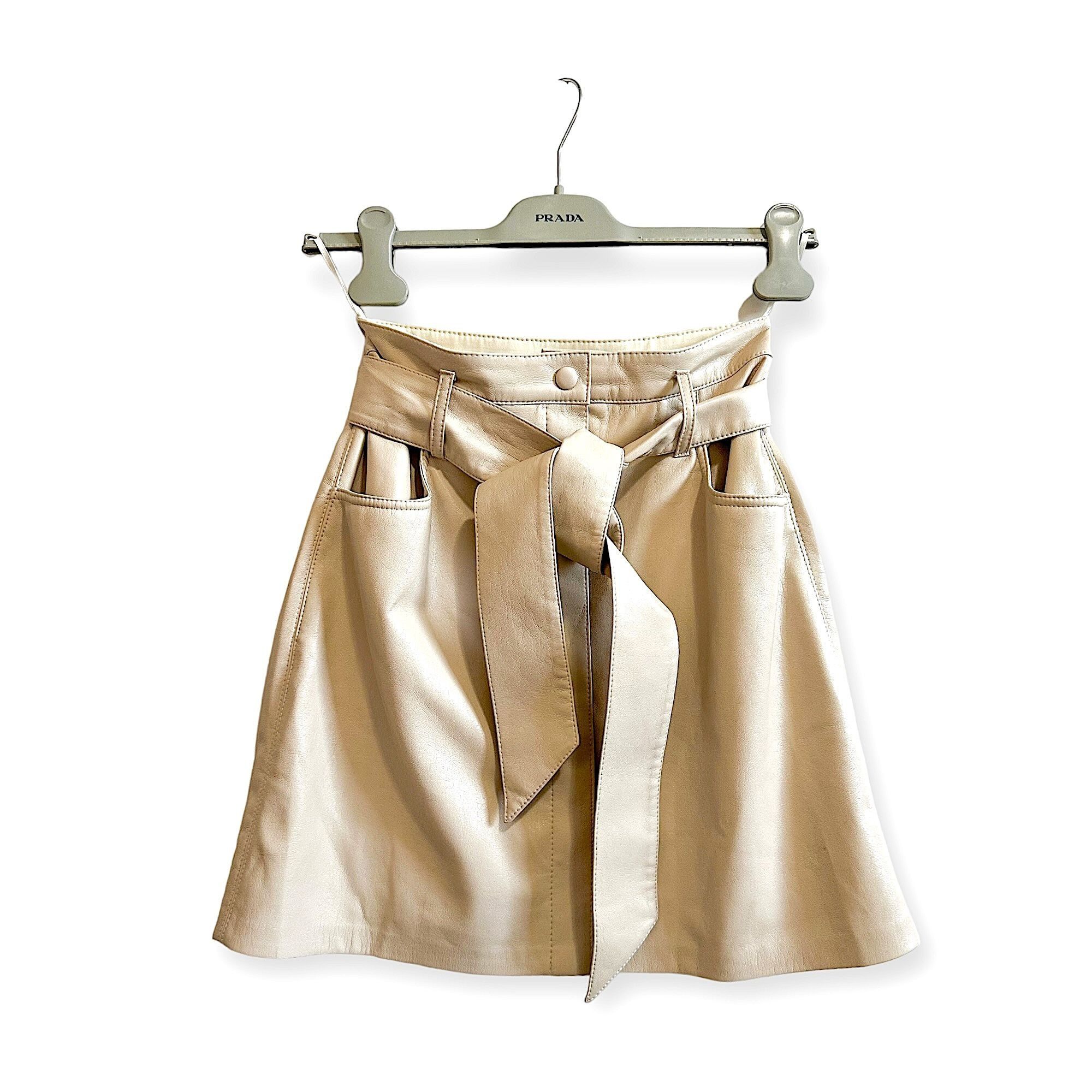 Nanushka Nanushka Cream Vegan Leather A-Line Belted Mini Skirt XS NWT Size 24" / US 00 / IT 34 - 12 Thumbnail