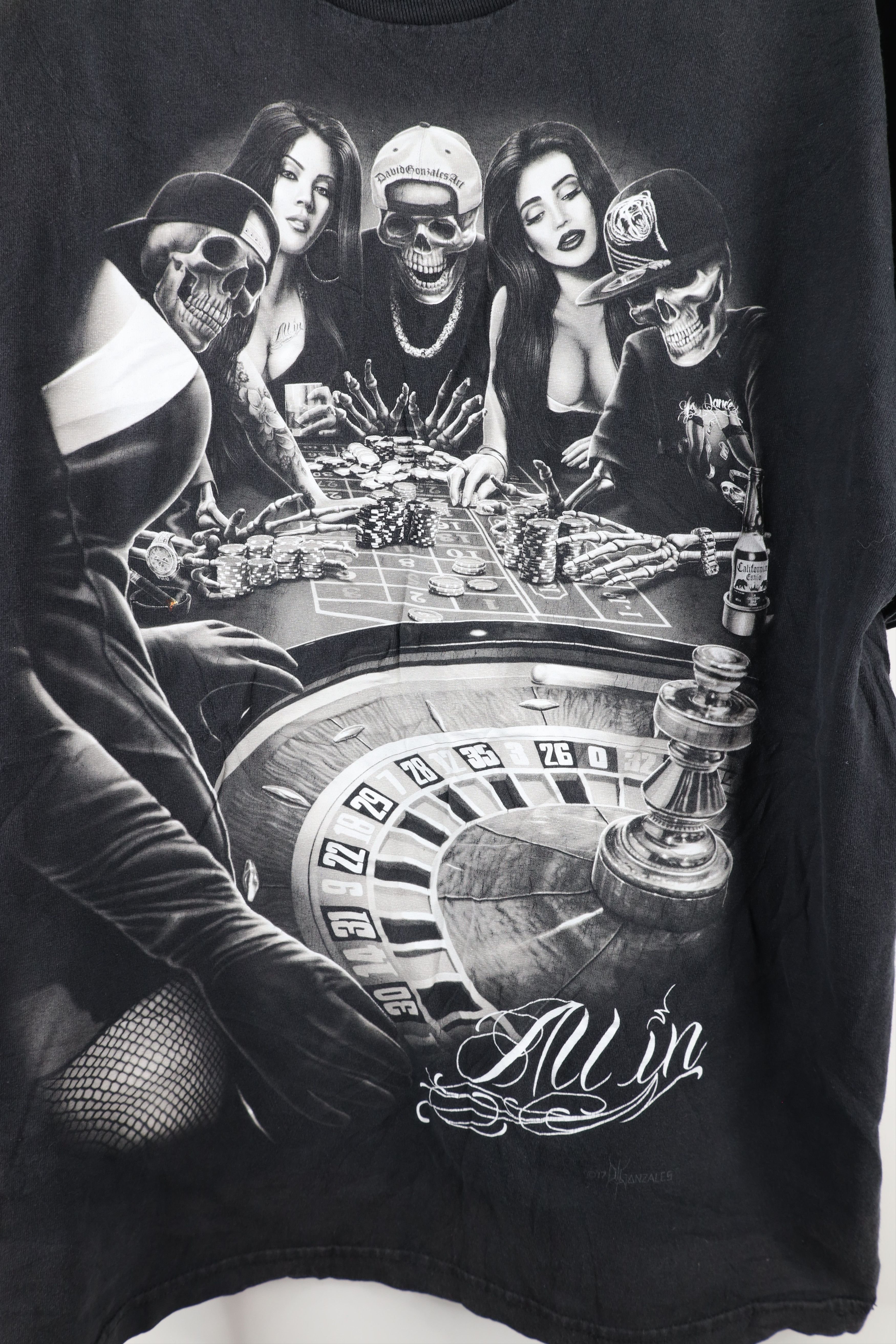 Vintage Streetwear Girl Gambling Skeleton Hip Hop T-Shirt Black Size US XL / EU 56 / 4 - 4 Thumbnail