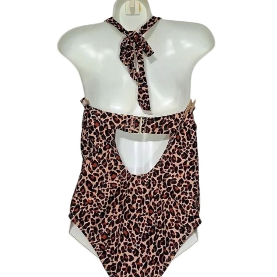 Other Leopard Print Halter One-Piece Swimsuit Size 18W By Kona Sol Size XXL / US 16-18 / IT 52-54 - 3 Thumbnail