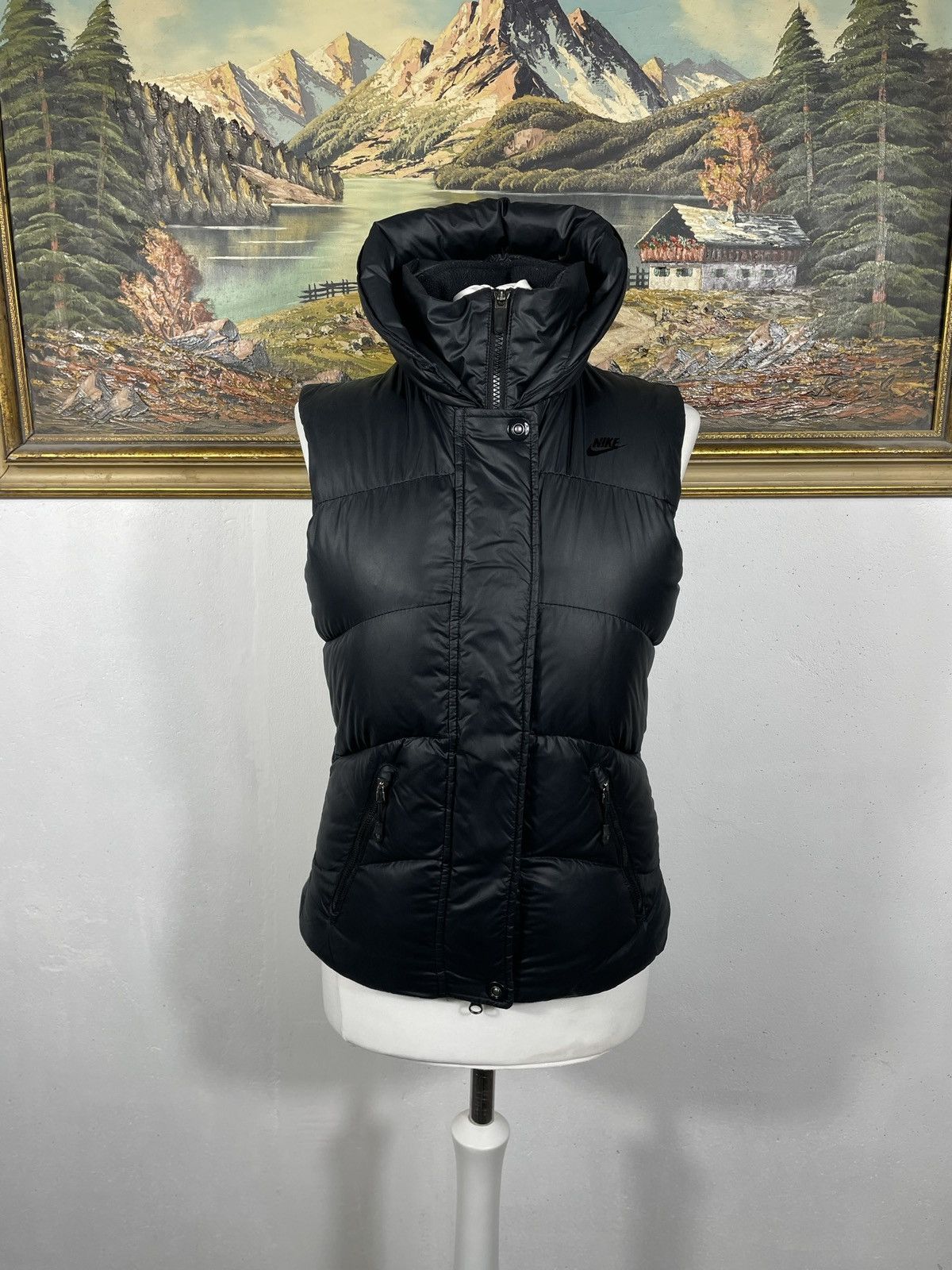 Nike Small Swoosh Zip Hoodie Black Y2k 00s Retro Winter Warm