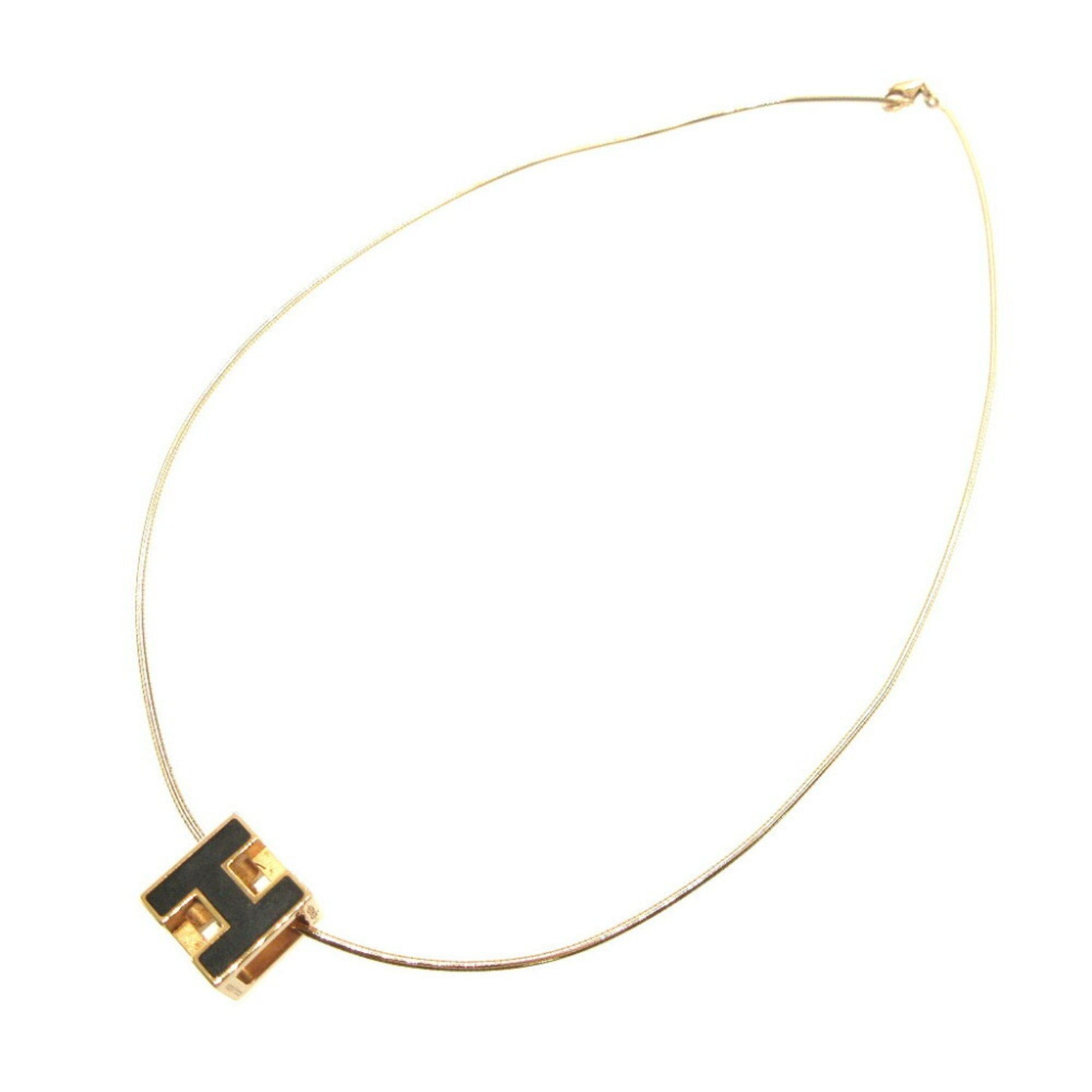 image of Hermes H Cube Metal Black Pink Gold Necklace, Women's