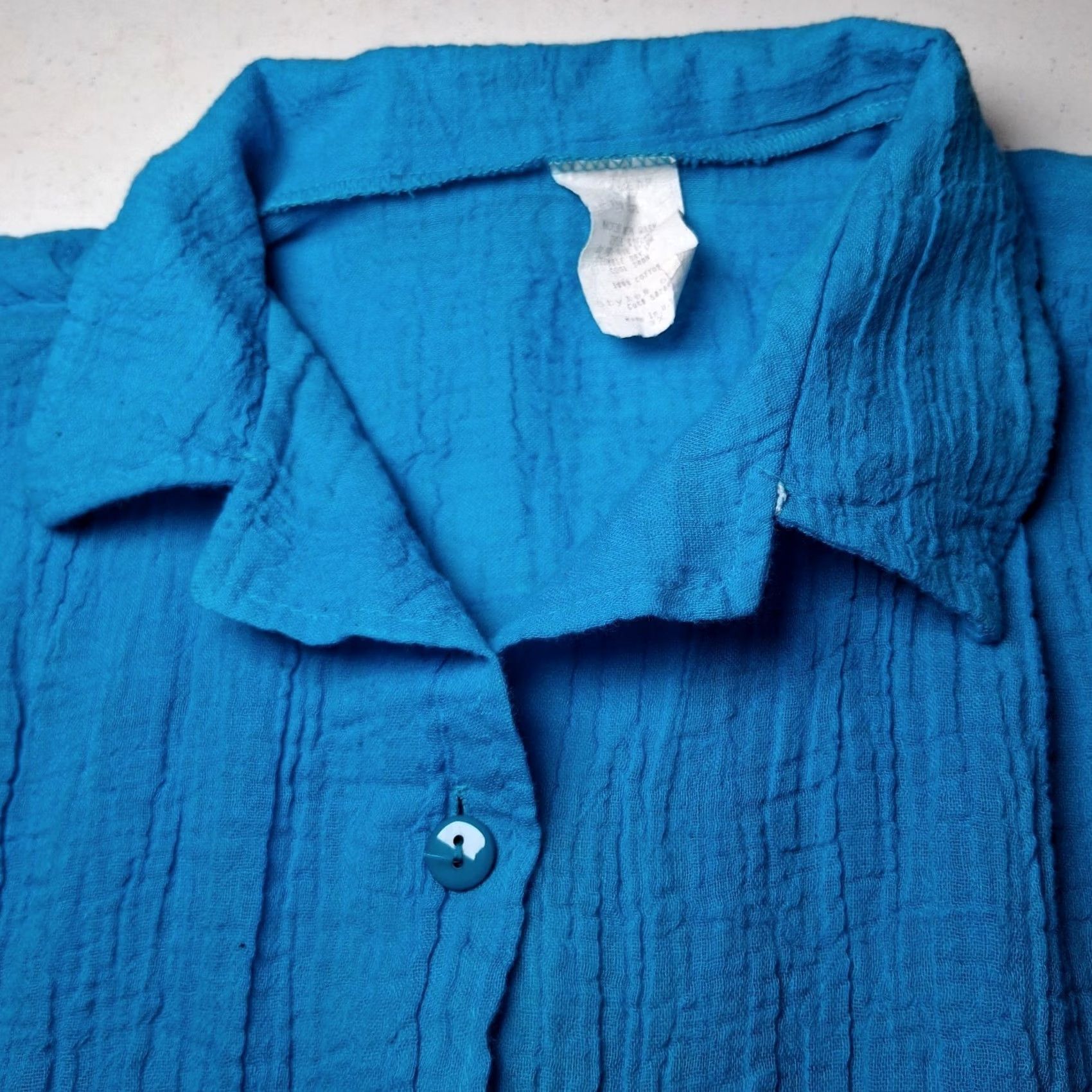 Vintage VINTAGE Loom Wear Shirt Plus Size 3X Turquoise Cotton Guaze Button Up Short Slv Size XXL / US 16-18 / IT 52-54 - 7 Thumbnail