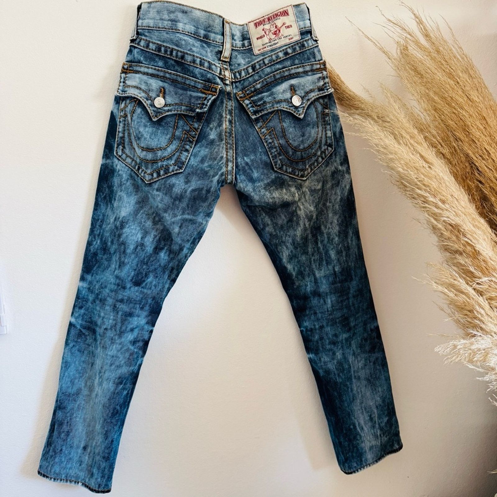 True Religion TRUE RELIGION Blue White Acid Wash Straight Leg Denim Jeans Size US 29 - 8 Thumbnail