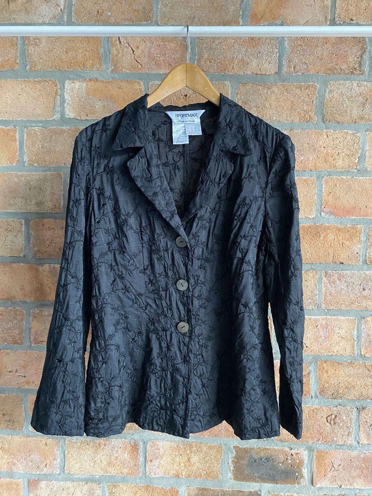 Sportmax SPORTMAX Black Floral Embroidered Silk Blazer. Size M / US 6-8 / IT 42-44 - 1 Thumbnail