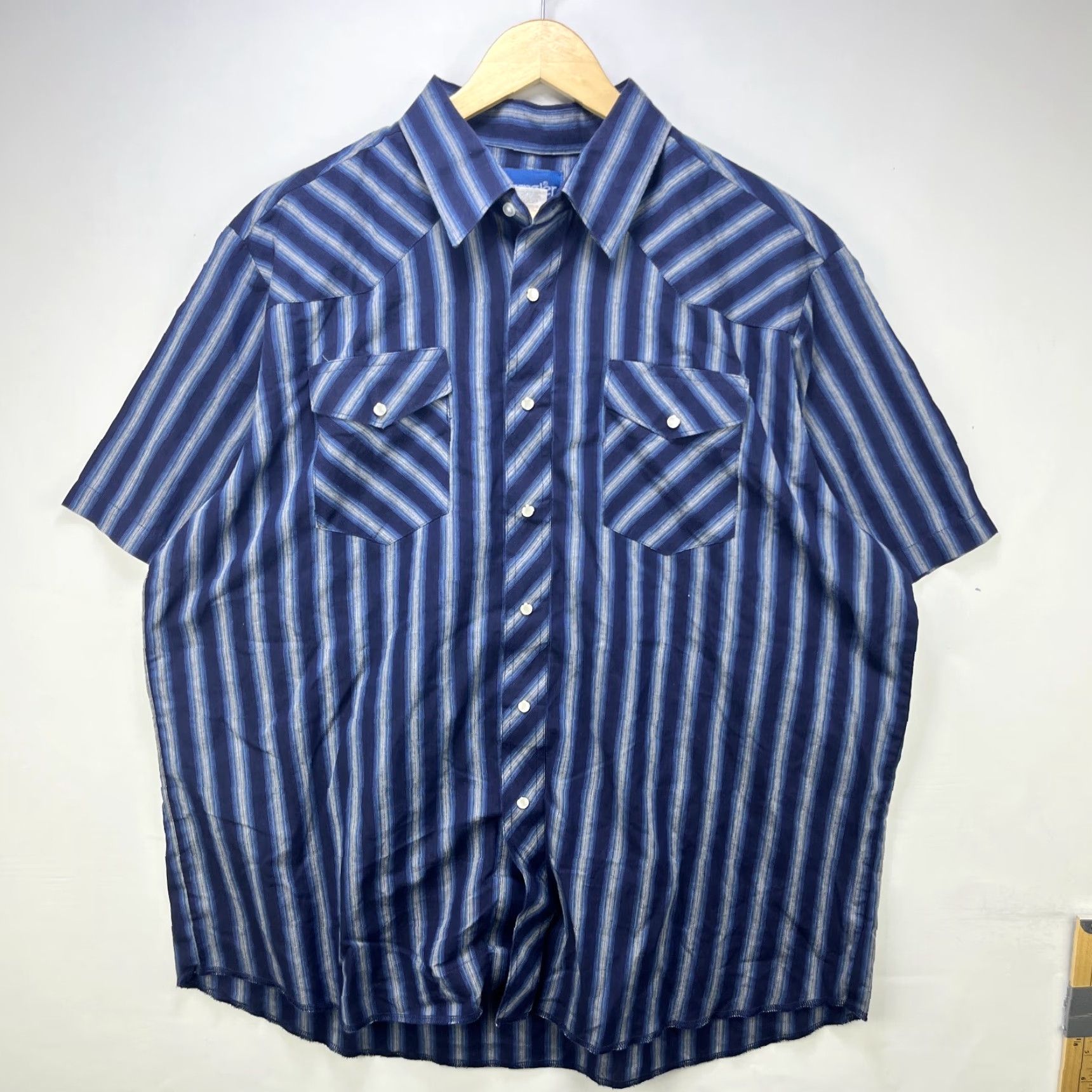 Wrangler VINTAGE Wrangler Pearl Snap Button-Up Short Sleeve Striped Shirt 1X Western Size US XL / EU 56 / 4 - 2 Thumbnail