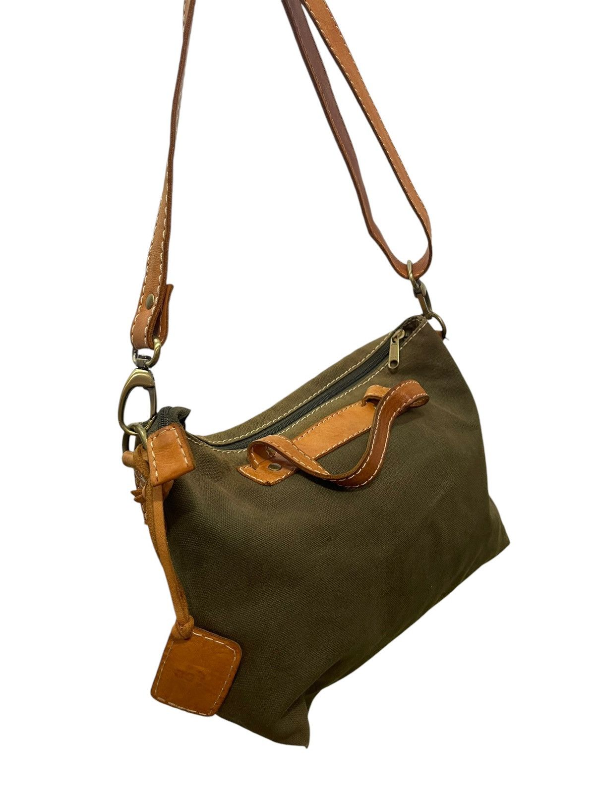 Japanese Brand Leather Cotton Canvas Fes Handmade Cross Body Bag 9🟩 Size ONE SIZE - 5 Thumbnail