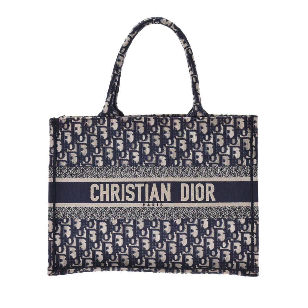image of Christian Dior Book Tote Bag Medium Navy Canvas Handbag in Black, Women's