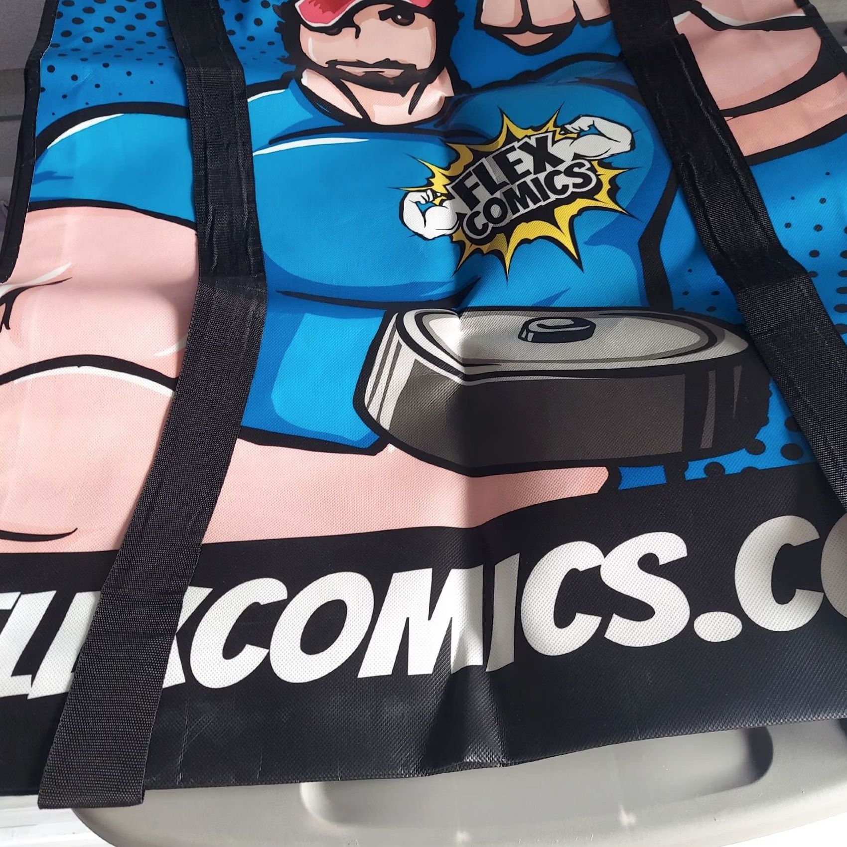 Vintage Totes Huge Flex Comics Backpack Eco Friendly Tote Bag Gym Bag Body Building Blue Men Vinyl Backpack Comics Eco Bag Size ONE SIZE - 3 Thumbnail