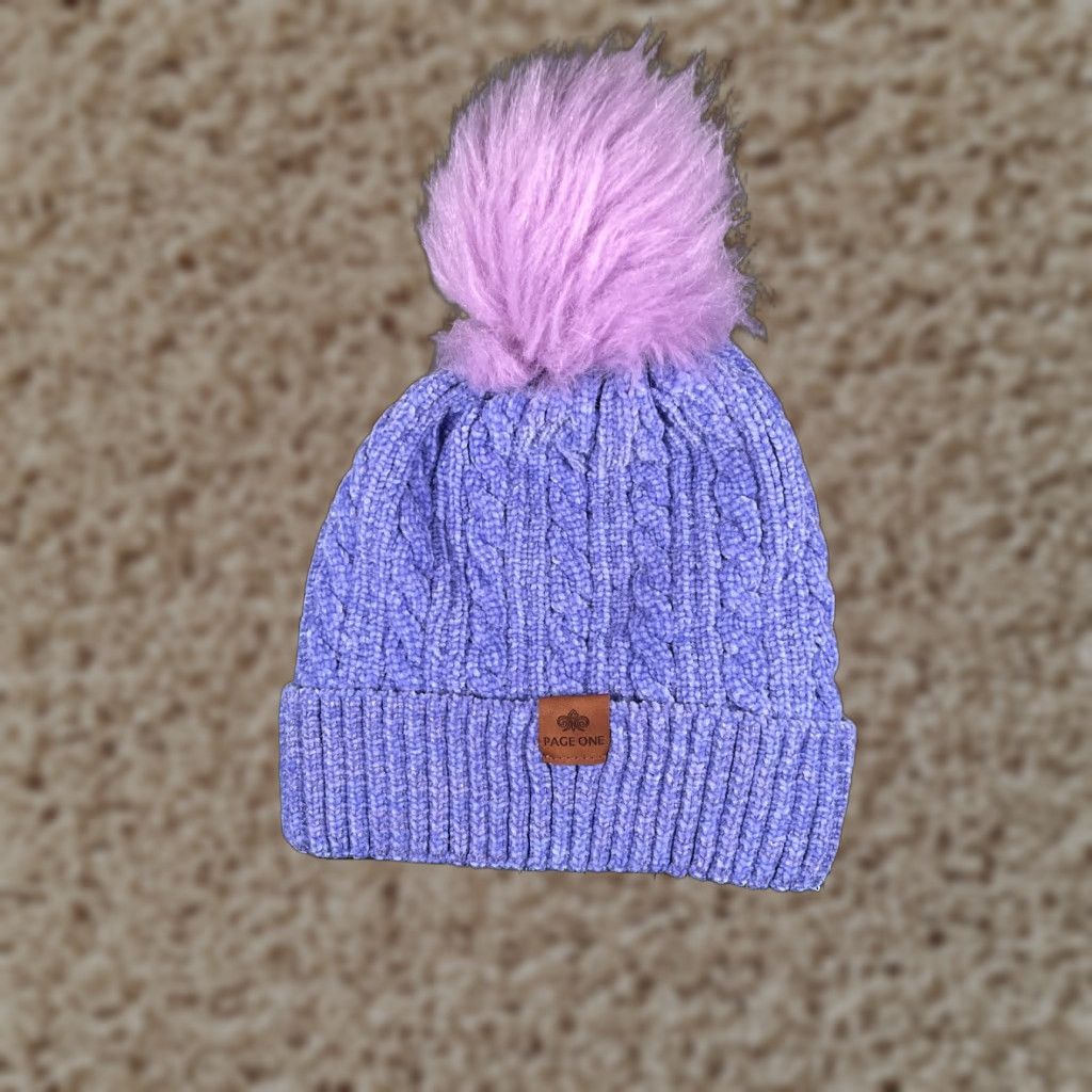 Vintage Page One Beanie Toque Women One Size Purple Cable Knit Nylon Polyester Ski Size ONE SIZE - 1 Thumbnail