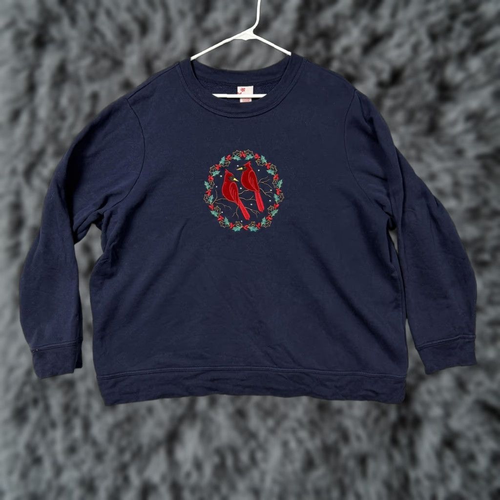 Vintage VTG Y2K Holiday Editions Sweatshirt Womens 2X Blue Fleece Cardinal Christmas Size XXL / US 16-18 / IT 52-54 - 1 Thumbnail